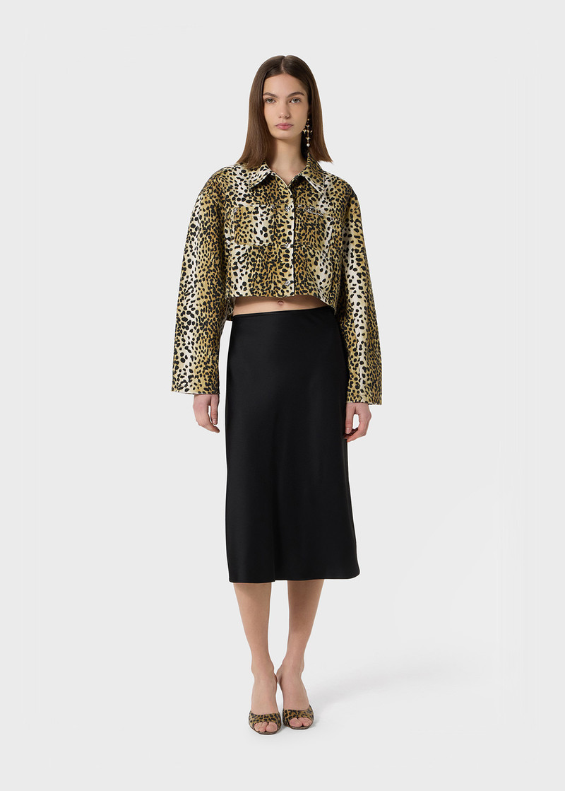 Blumarine COTTON JACKET WITH ANIMAL PRINT AND RHINESTONE PIN outlook