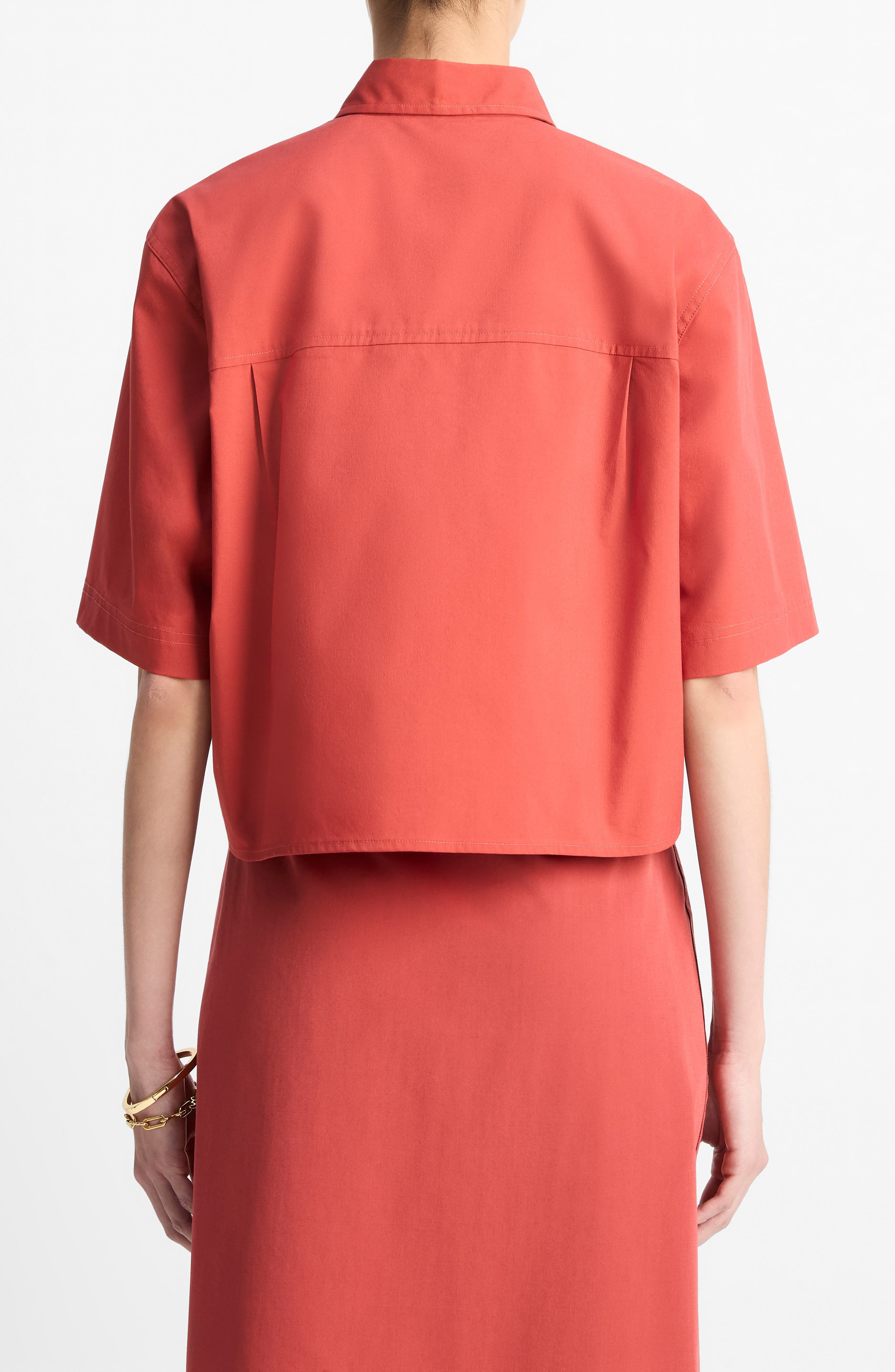 Vince Oversize Crop Cotton Shirt in Brick Rose at Nordstrom - 2