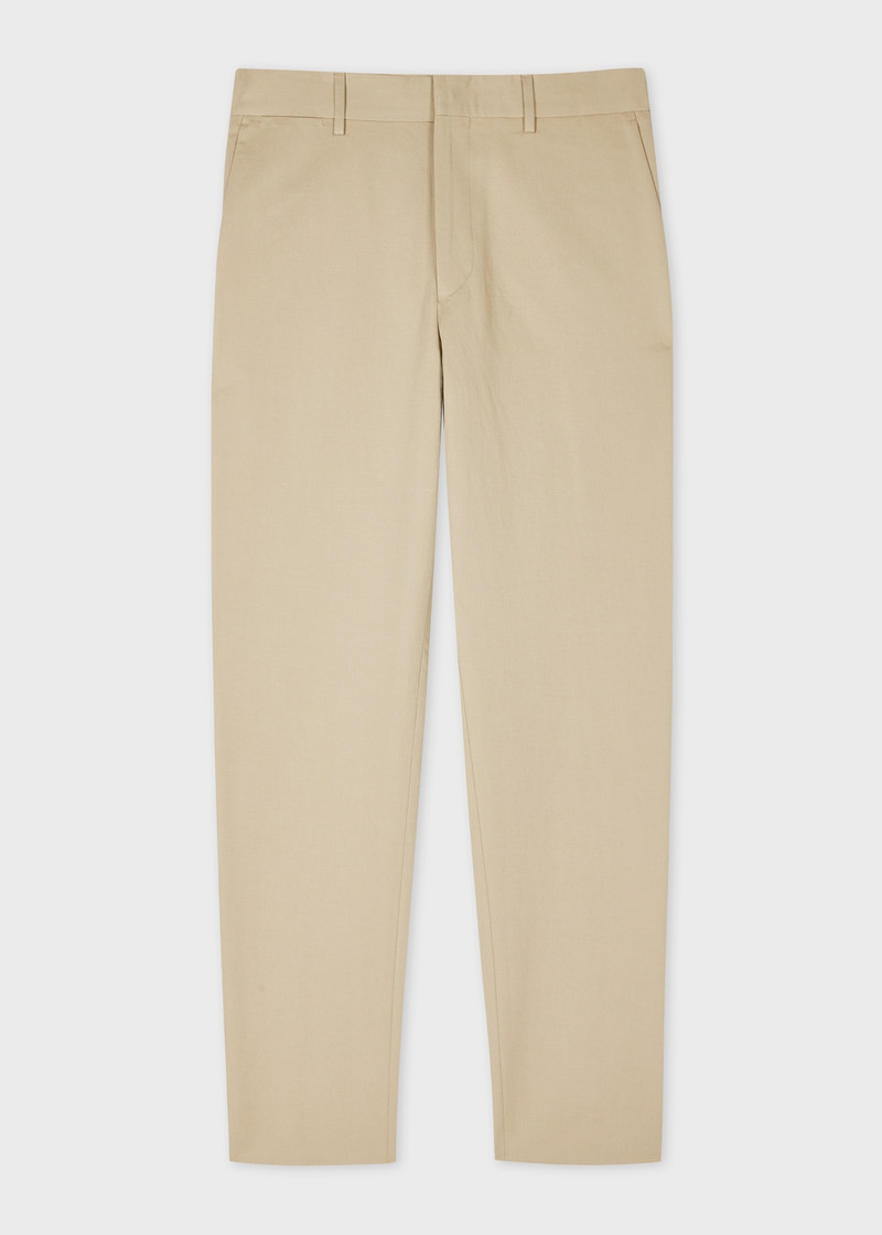 Tapered-Fit Beige Cotton-Linen Chinos 1
