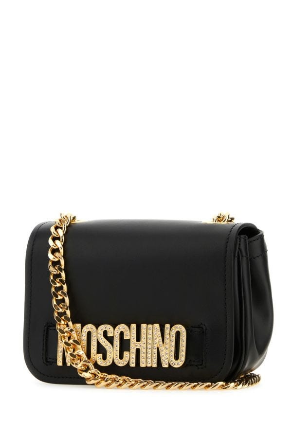 Moschino Embroidered Bear Chain Strap Shoulder Bag In Black At