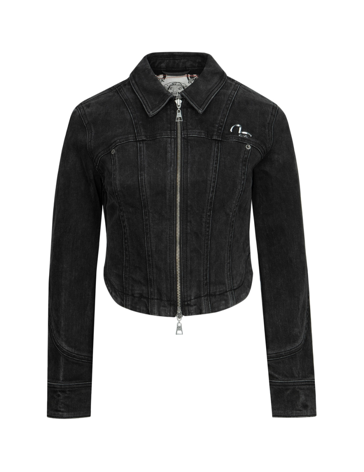 SEAGULL AND LOGO LASER PRINT FASHION FIT DENIM CORSET JACKET - 8