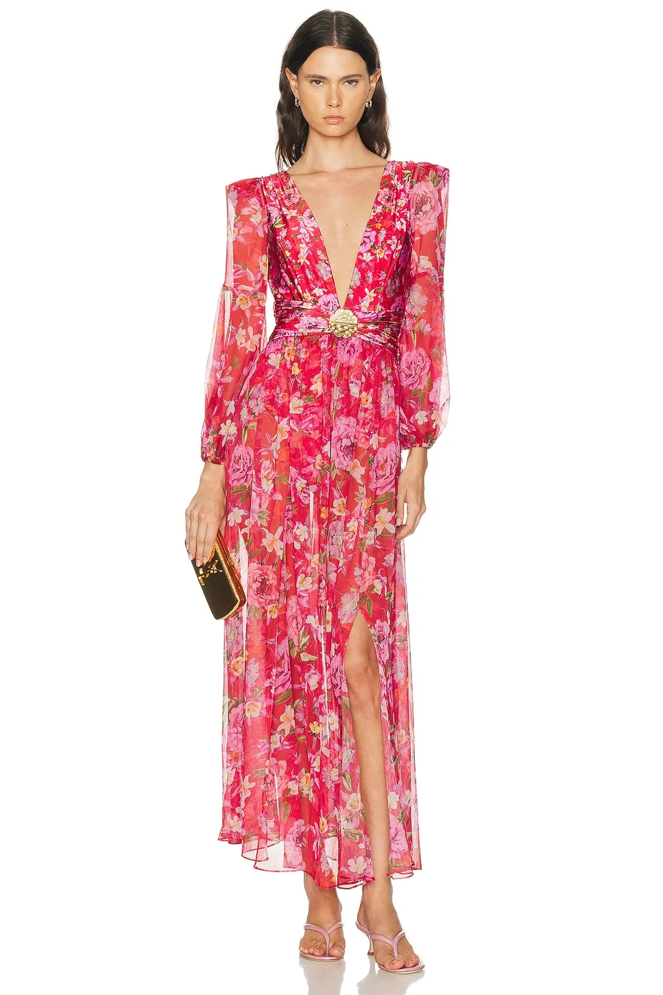 Peony Print Plunge Maxi Dress - 1