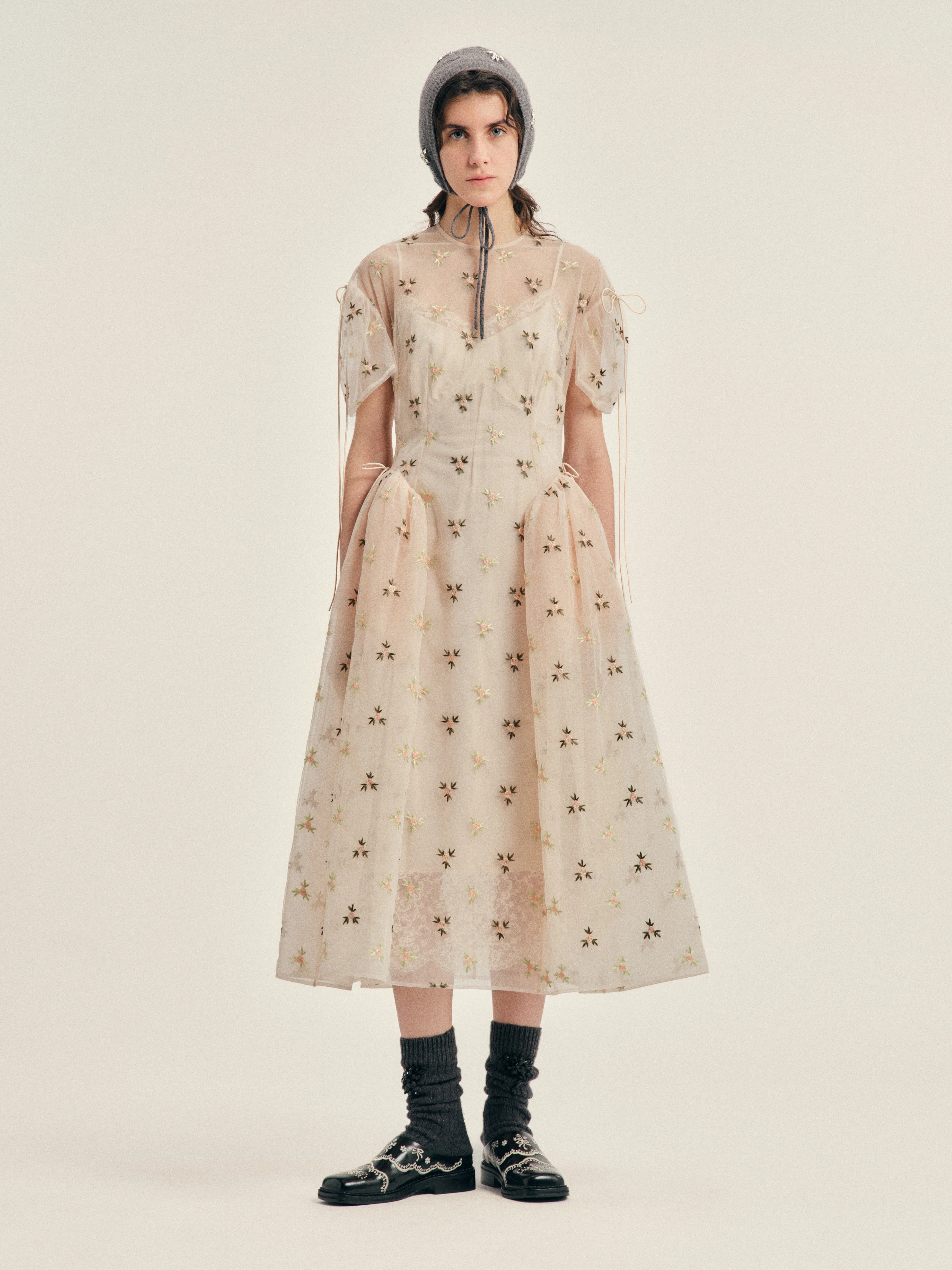 Puff Sleeve Cord Hip Dress - 1