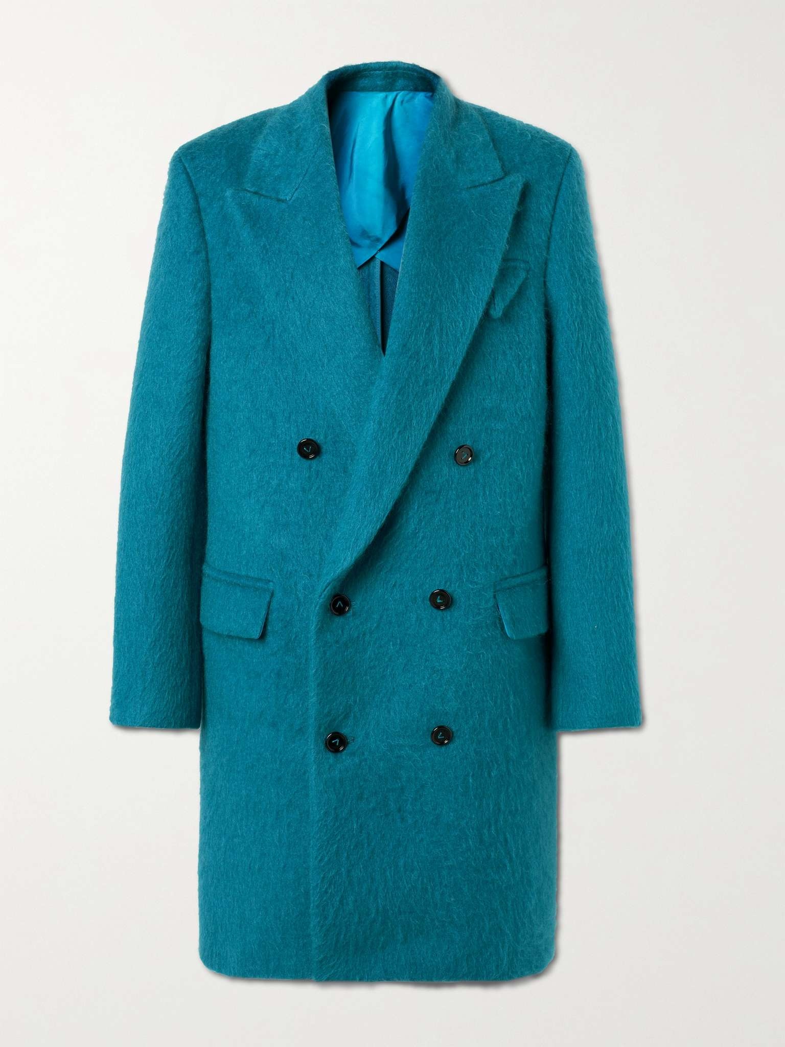 Double-Breasted Brushed Knitted Coat - 1