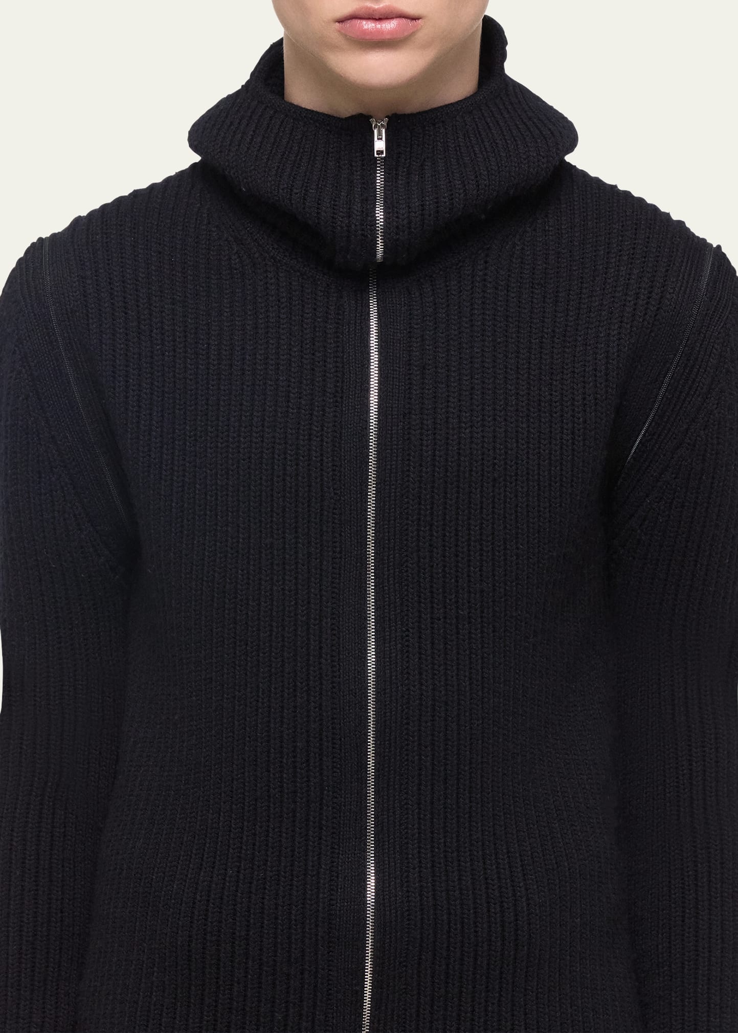 Men's Ribbed Zip-Shoulder Balaclava Sweater - 4