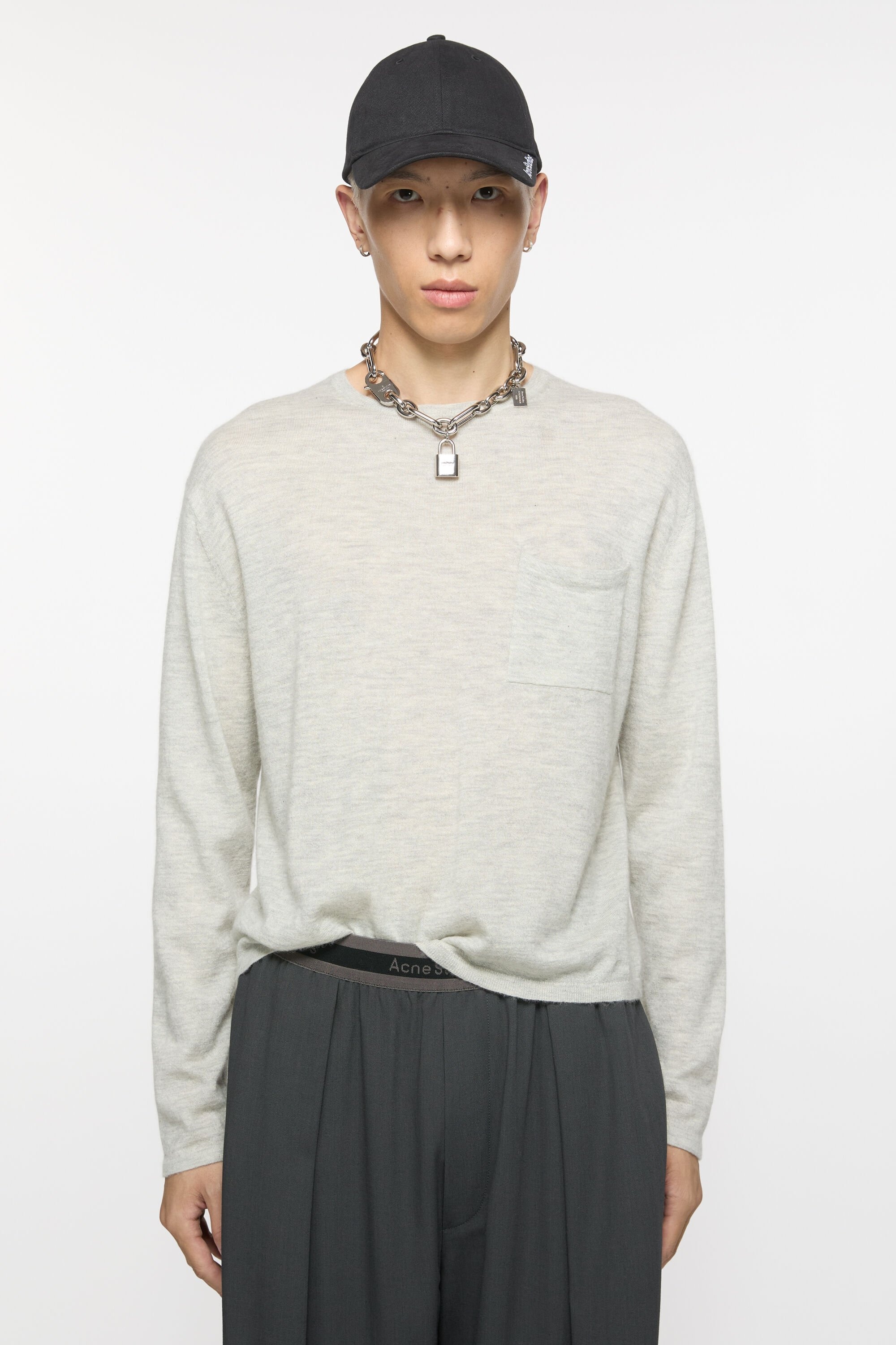 Crew neck jumper cashmere - Light Grey Melange - 2
