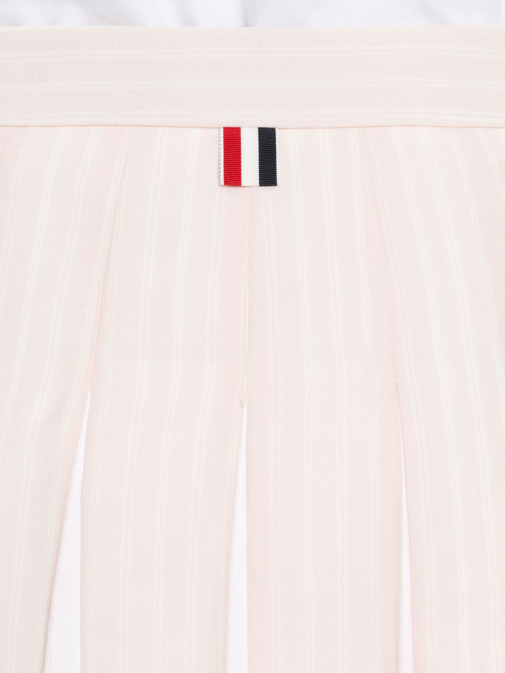 Light Pink Hairline Stripe Twist Yarn Suiting Oxford Pleat Dropped Back Pleated Mini Skirt - 6