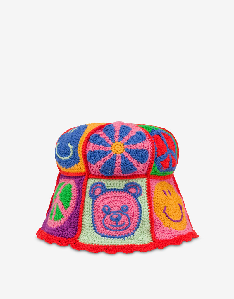 MOSCHINO SYMBOLS CROCHET BUCKET HAT 1