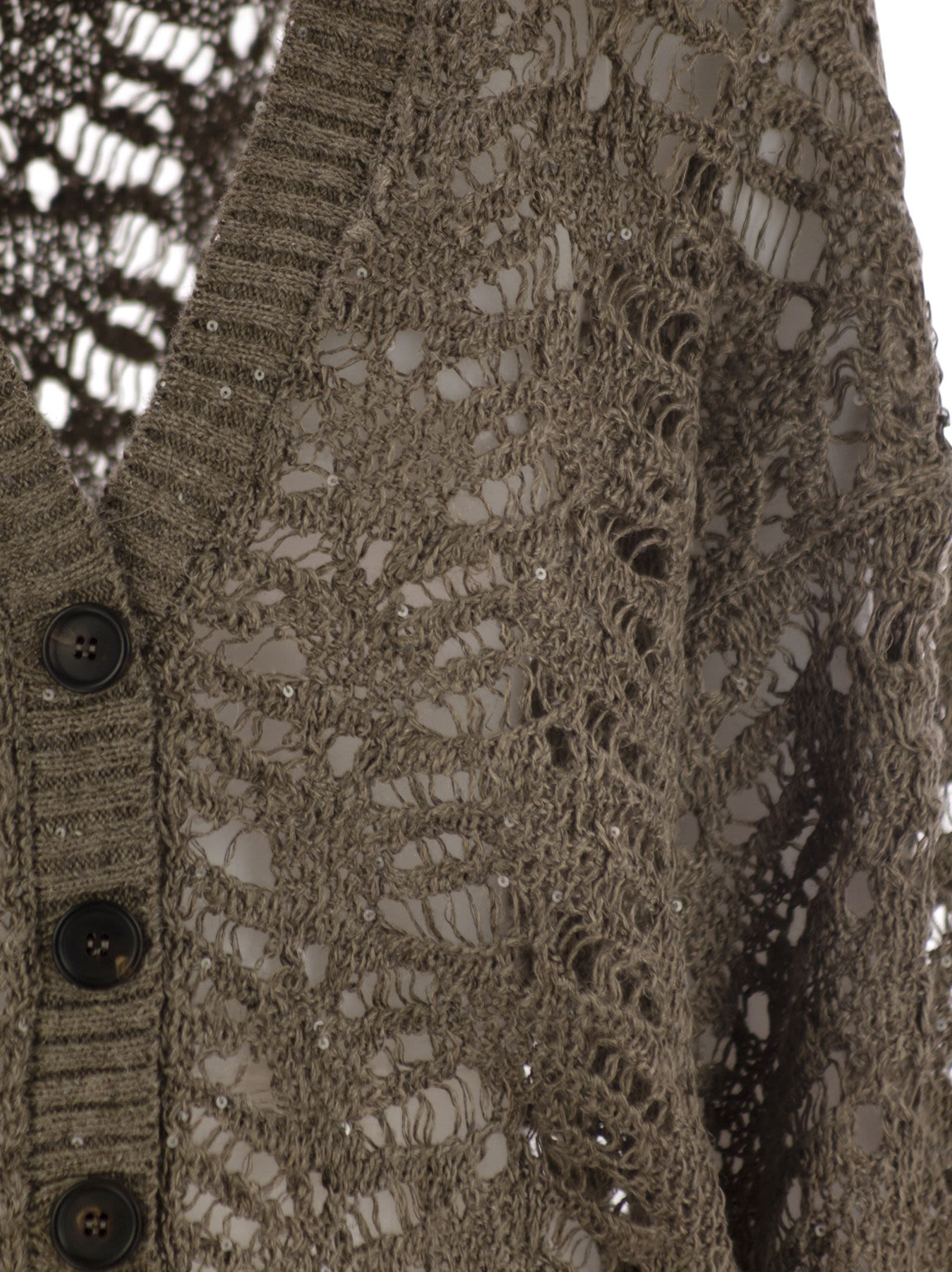 Brunello Cucinelli Women Foliage Lace Cardigan In Linen And Silk Diamante - 4