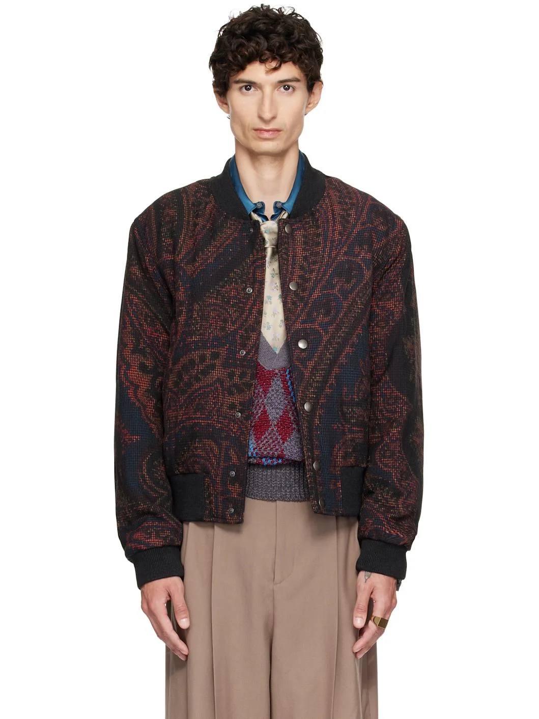 Navy Wool Bomber Jacket - 1