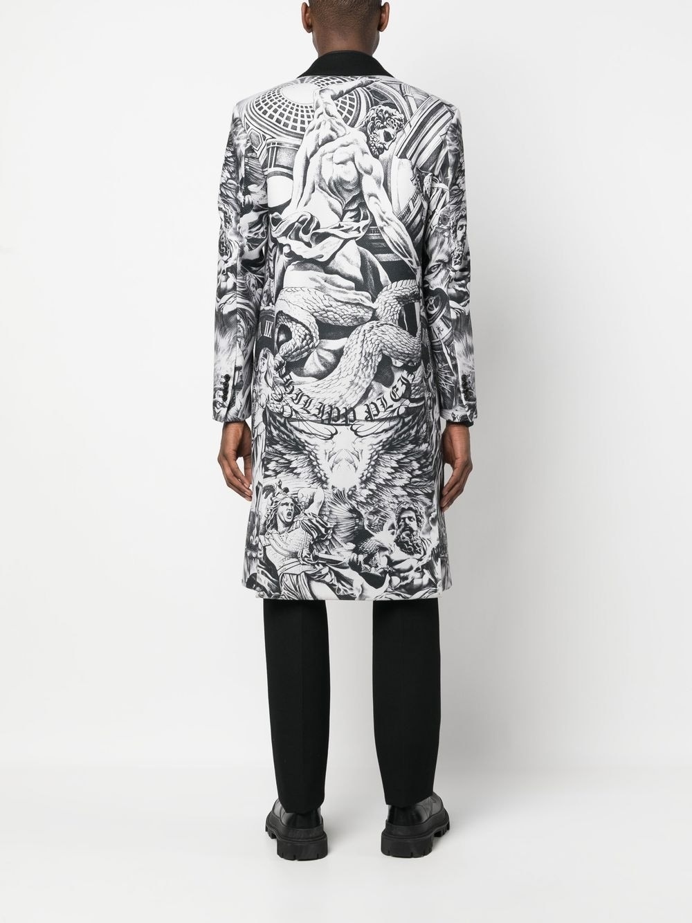 tattoo-print wool coat - 4