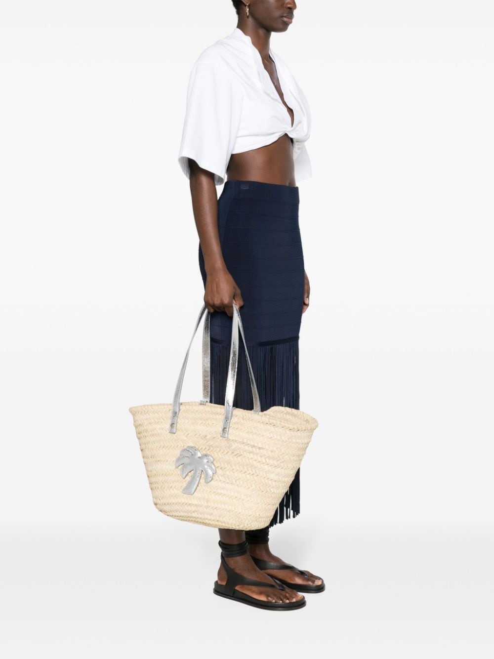 logo-appliquÃ© straw beach bag - 2