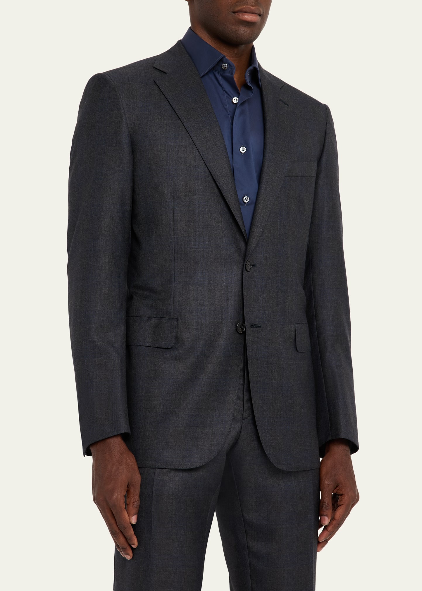 Men's Wool and Silk Tonal Check Two-Piece Suit - 4