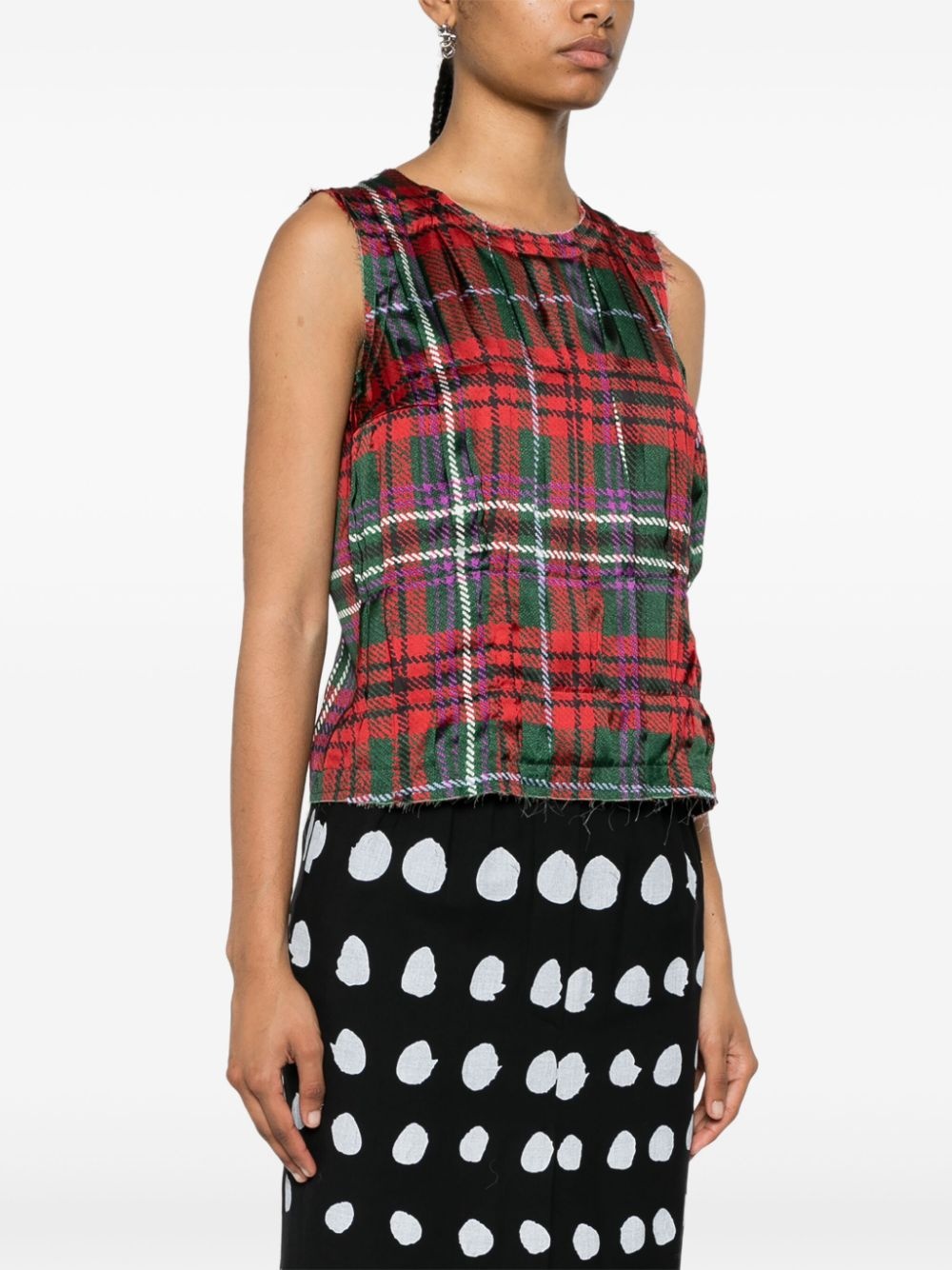 tartan check-pattern satin top - 3