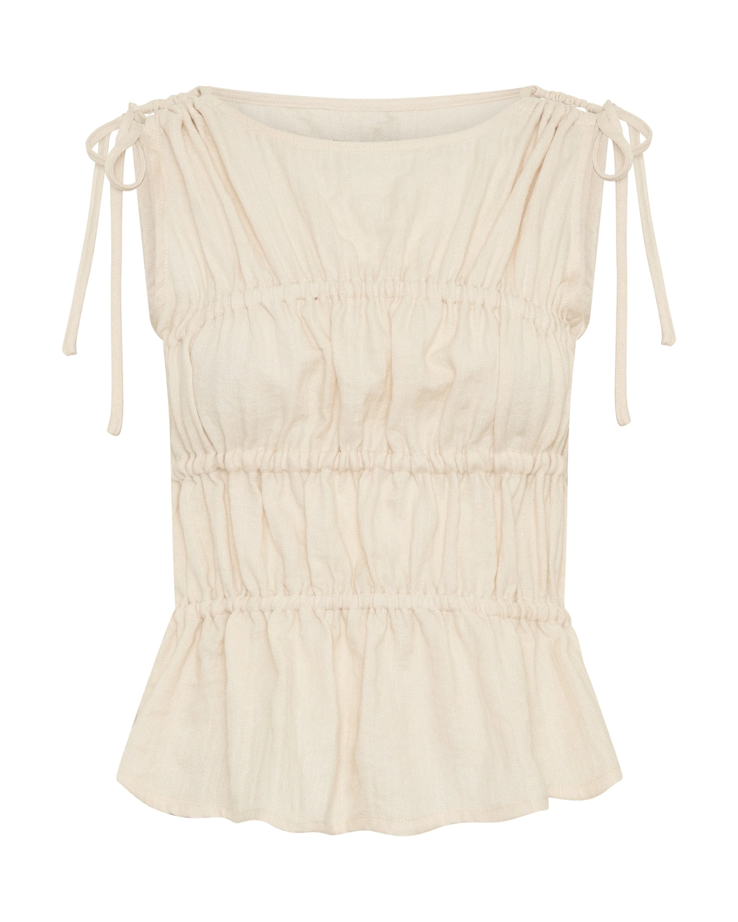 Evelyn Gathered Ruched Tie Top - Cream - 1