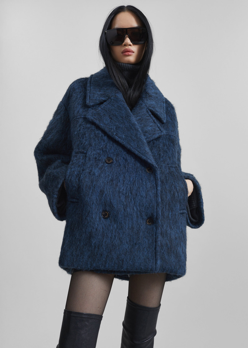 Odeone Brushed Wool Peacoat - Navy Melange 5