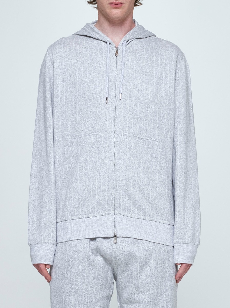 Pinstriped cotton-blend zip-up hoodie - 2