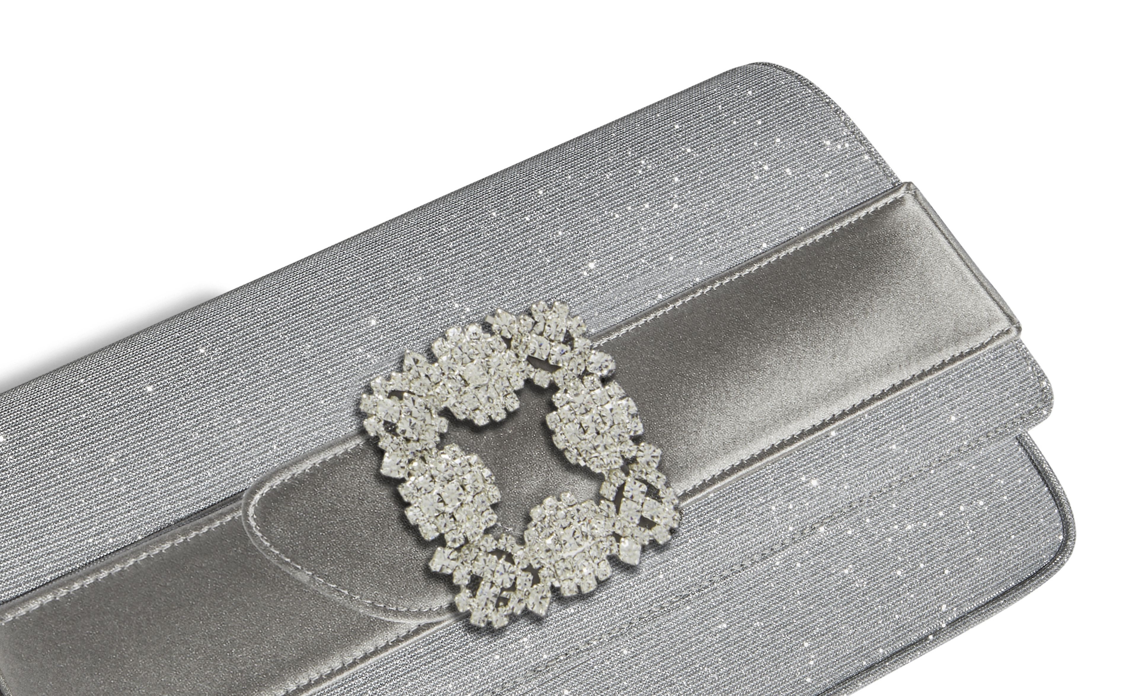 Silver Glitter Jewel Buckle Clutch - 4