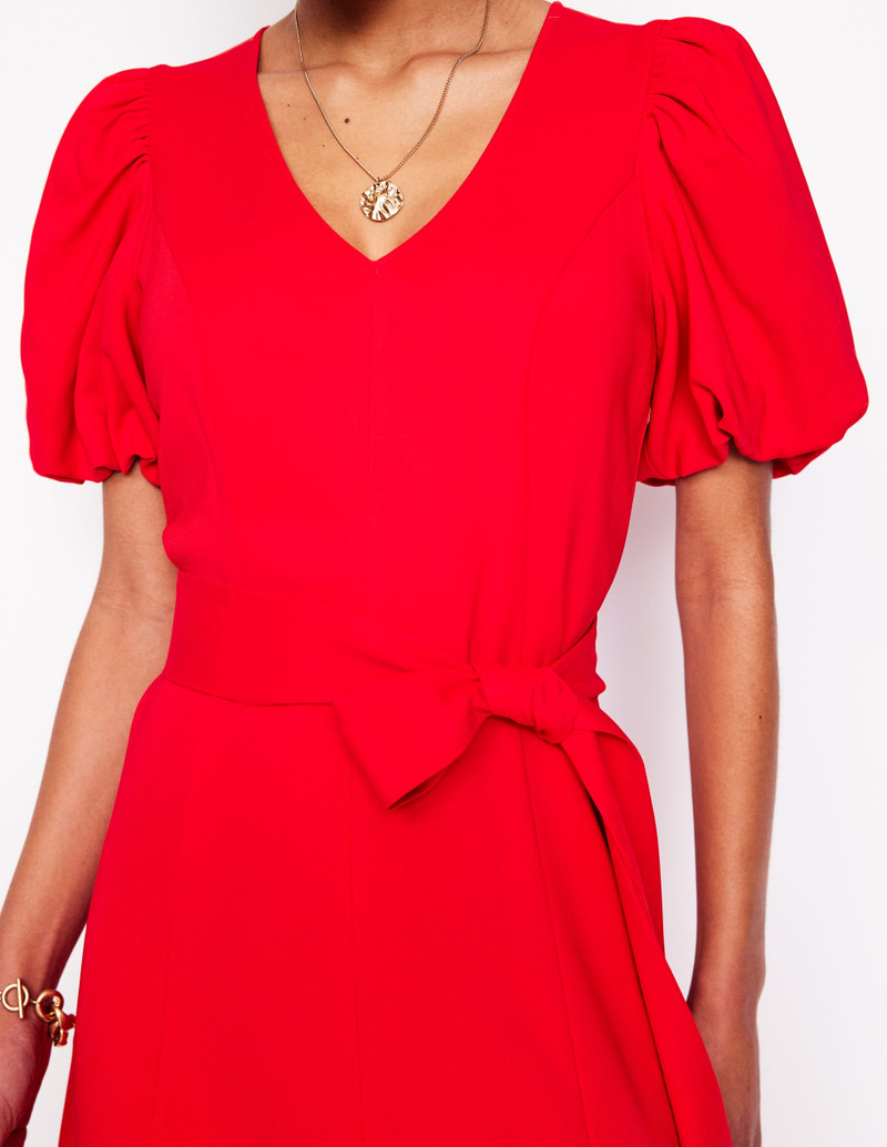Volume Sleeve Midi Dress-Poppy Red 3