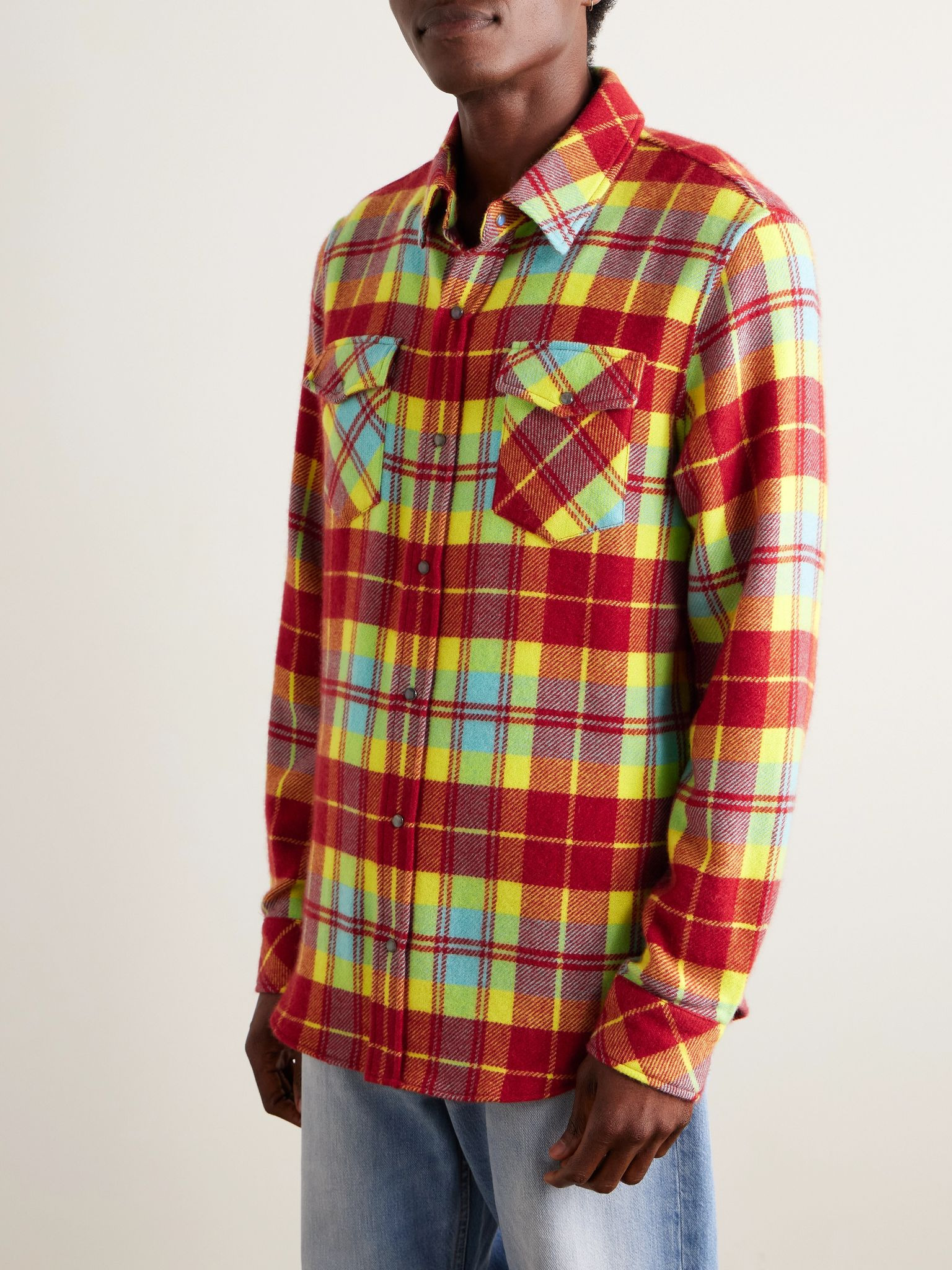 Checked Cashmere Shirt Red - 3
