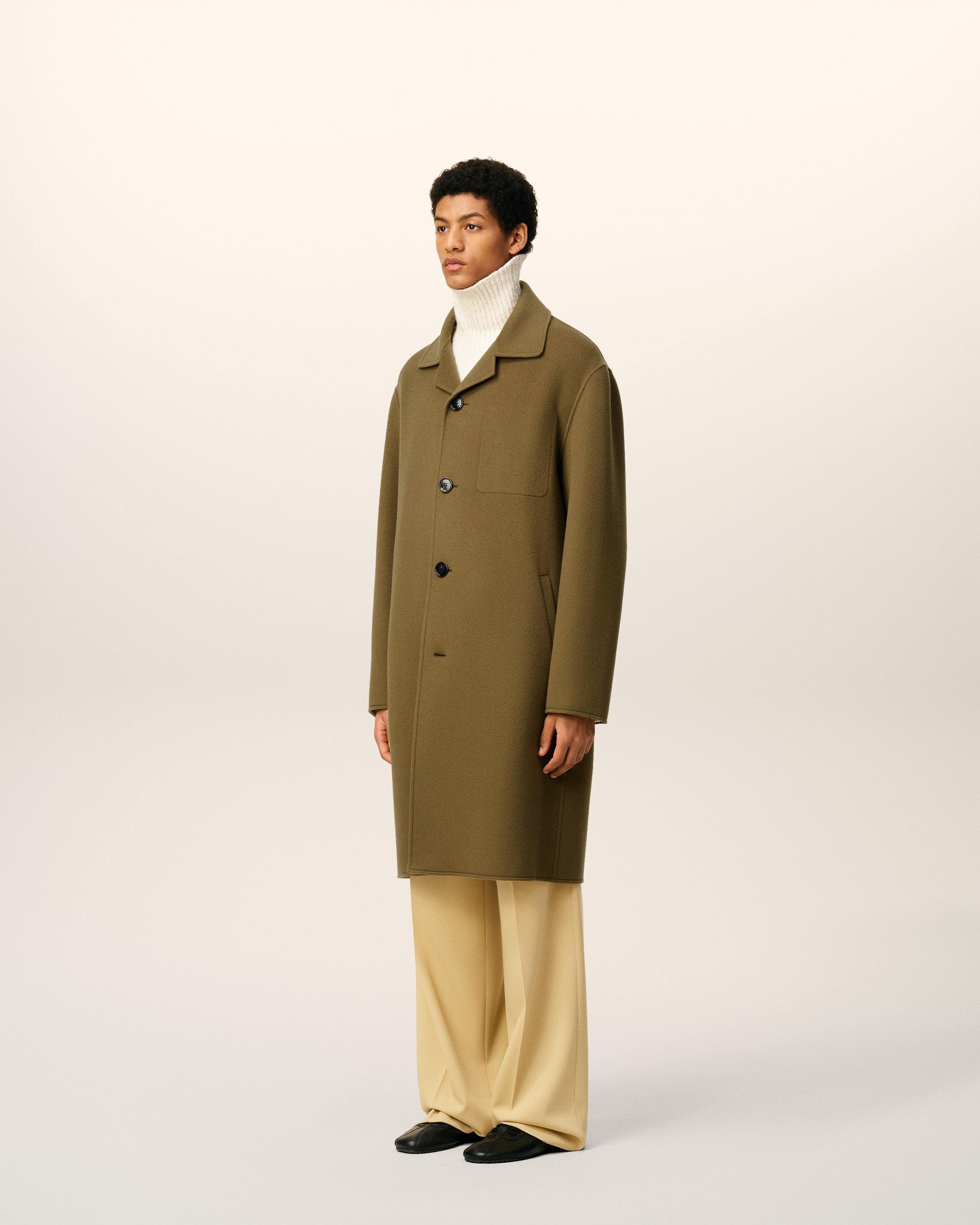 GREEN WOOL BELTED COAT - 6