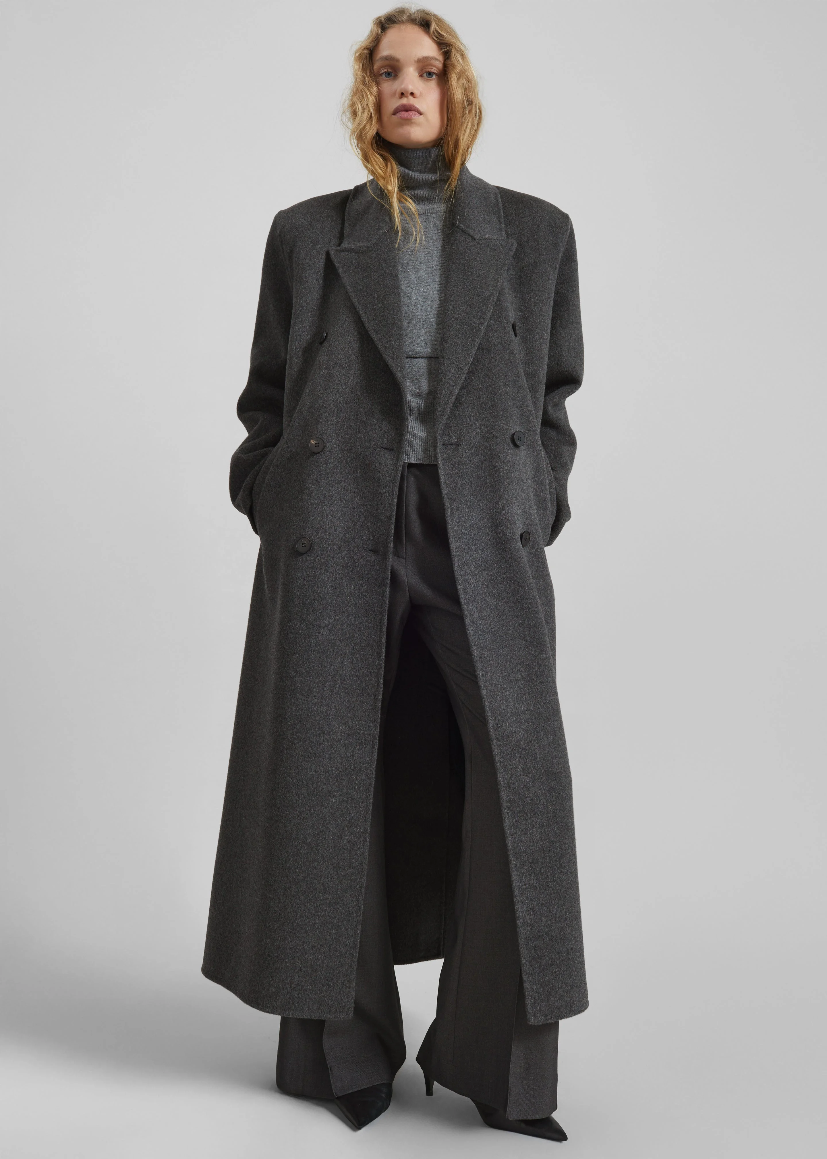 Gaia Double Breasted Coat - Dark Grey Melange - 1