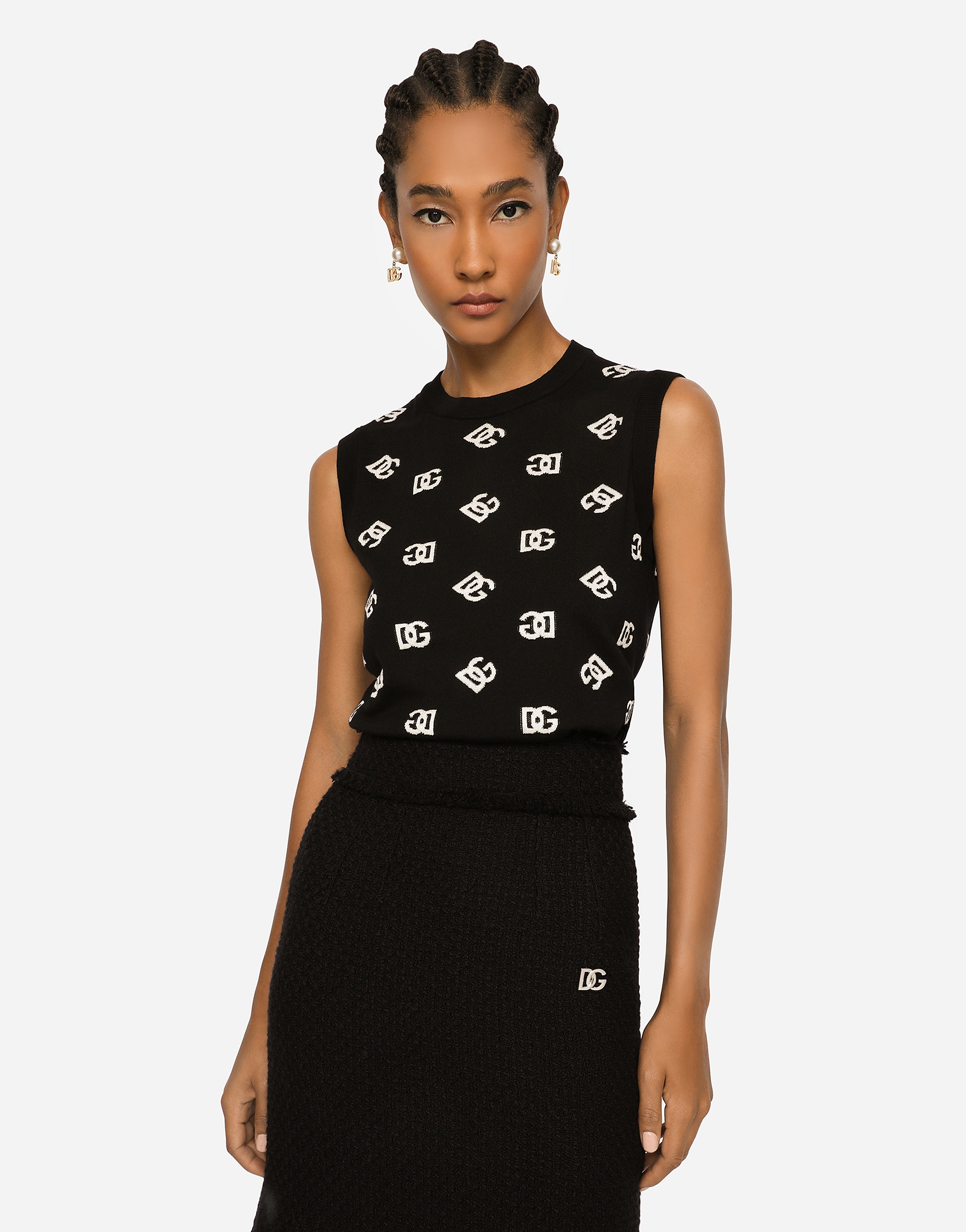 Wool and silk vest with all-over DG logo - 2