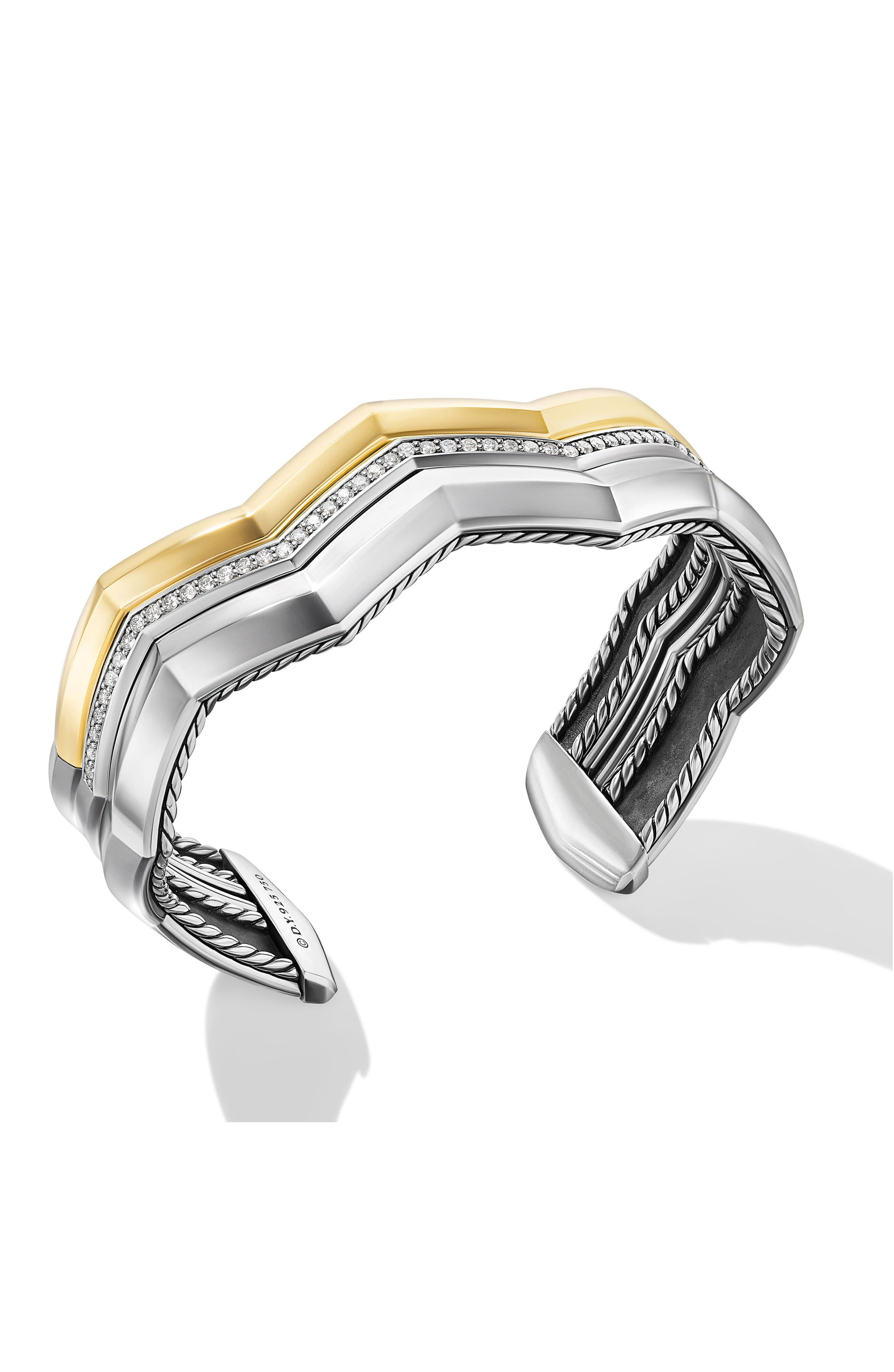 David Yurman Stax Zigzag Three-Row Cuff Bracelet in Sterling Silver, 17.4mm in Sterling Silver/Yello - 2