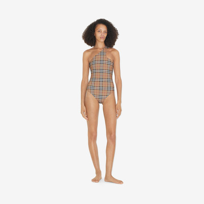 Burberry Check Stretch Nylon Asymmetric Swimsuit outlook