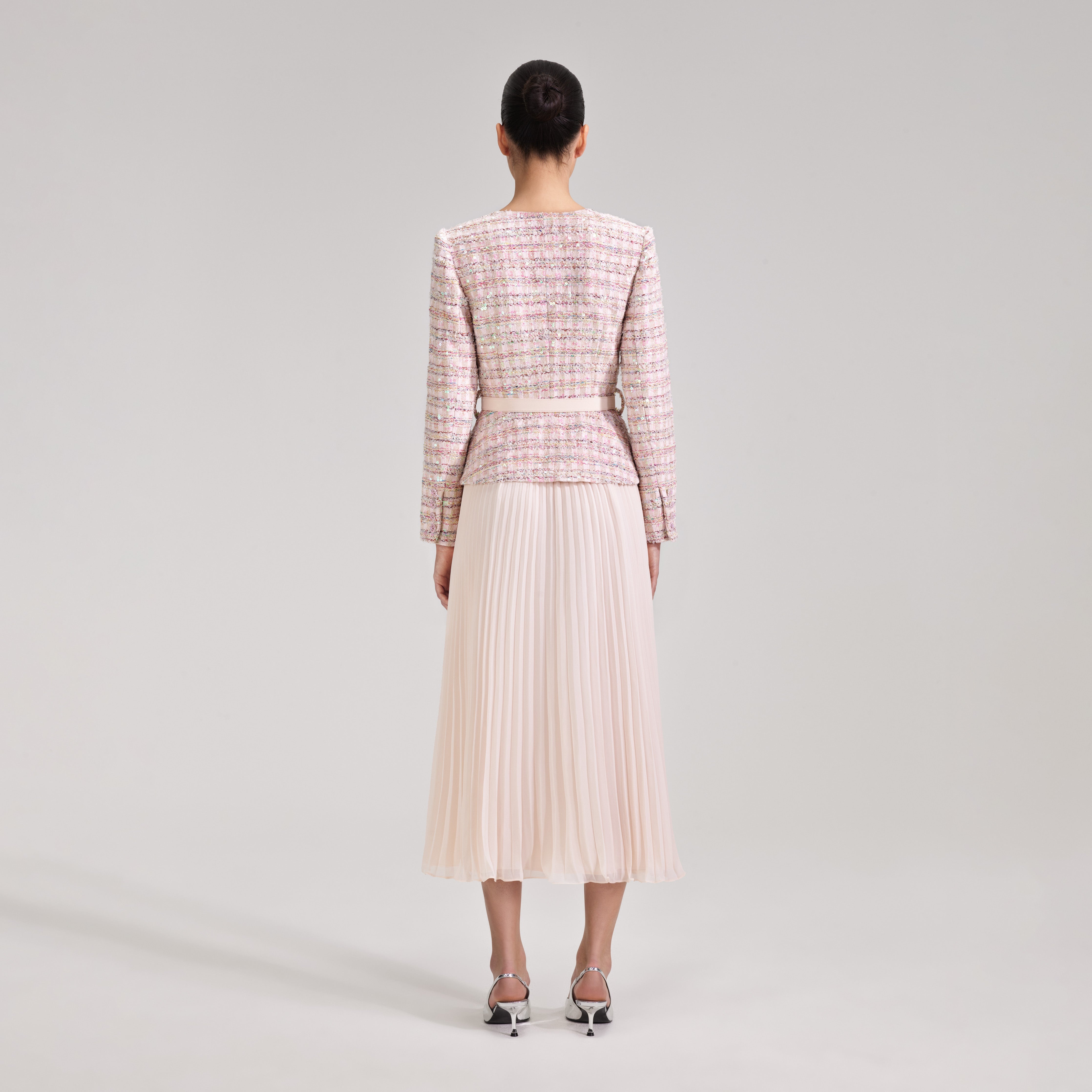 self-portrait Pink Sequin Boucle Midi Dress | REVERSIBLE