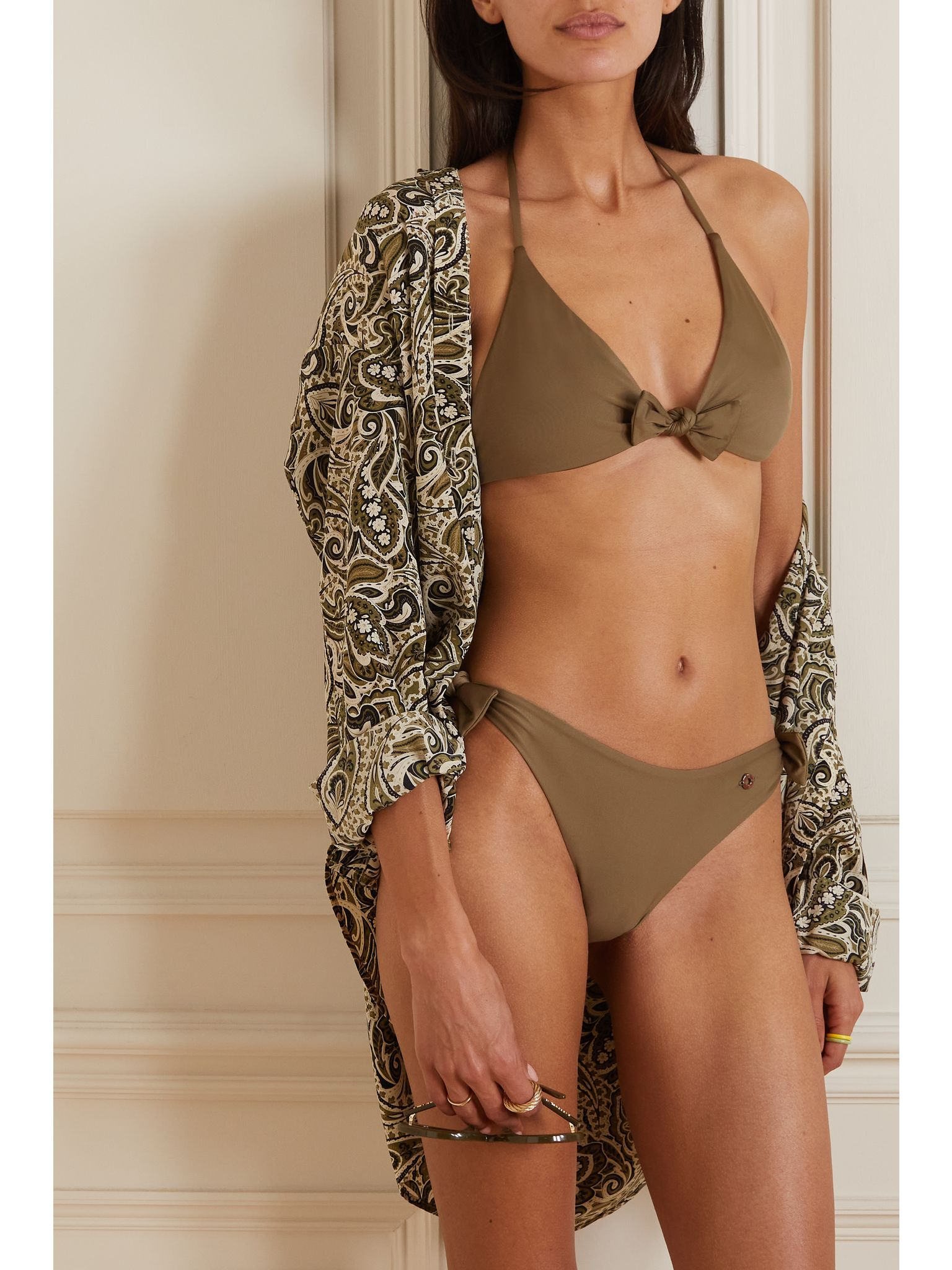 Bow-detailed halterneck bikini top Dark green - 2