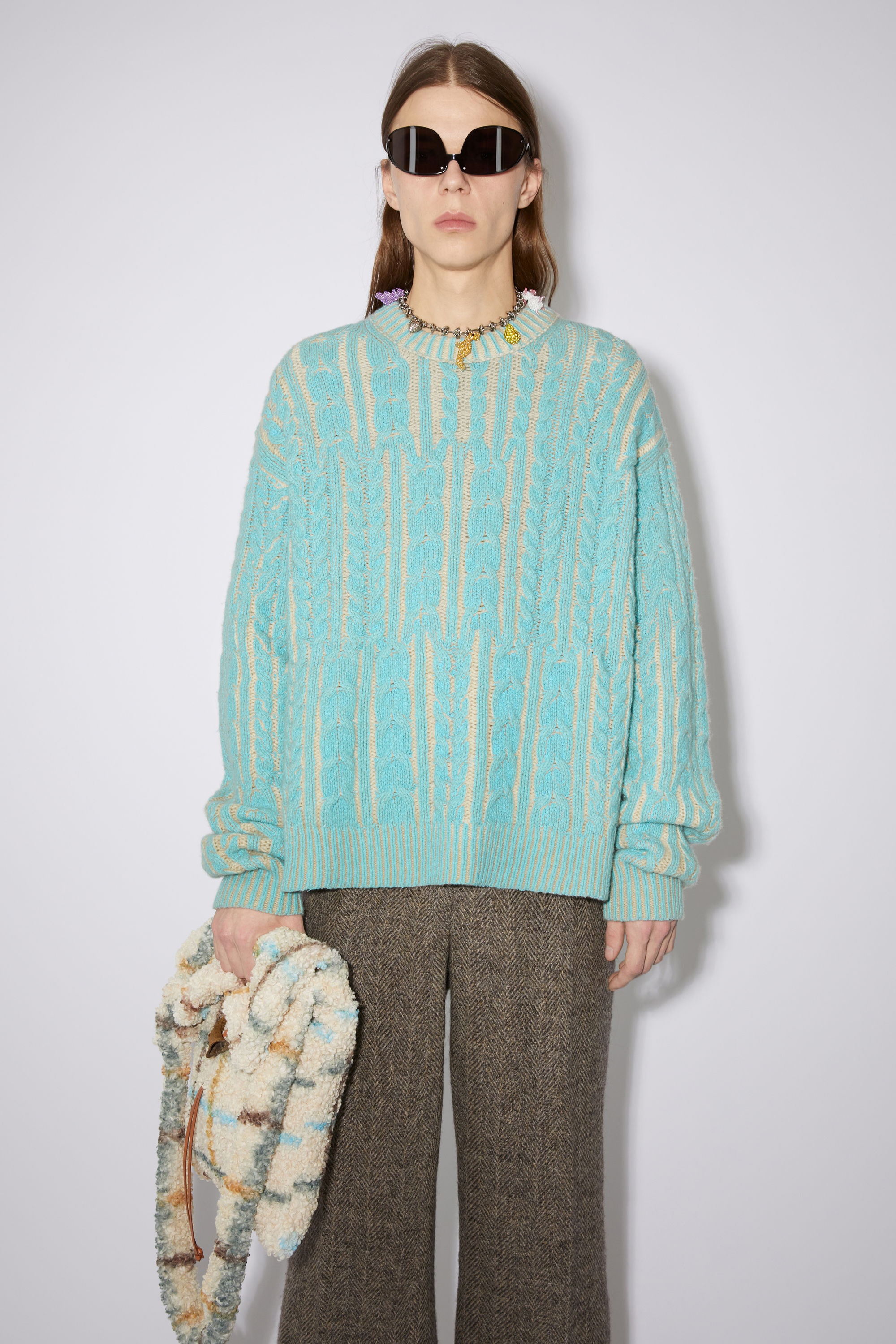 Crew neck wool-blend jumper - Turquoise blue - 2