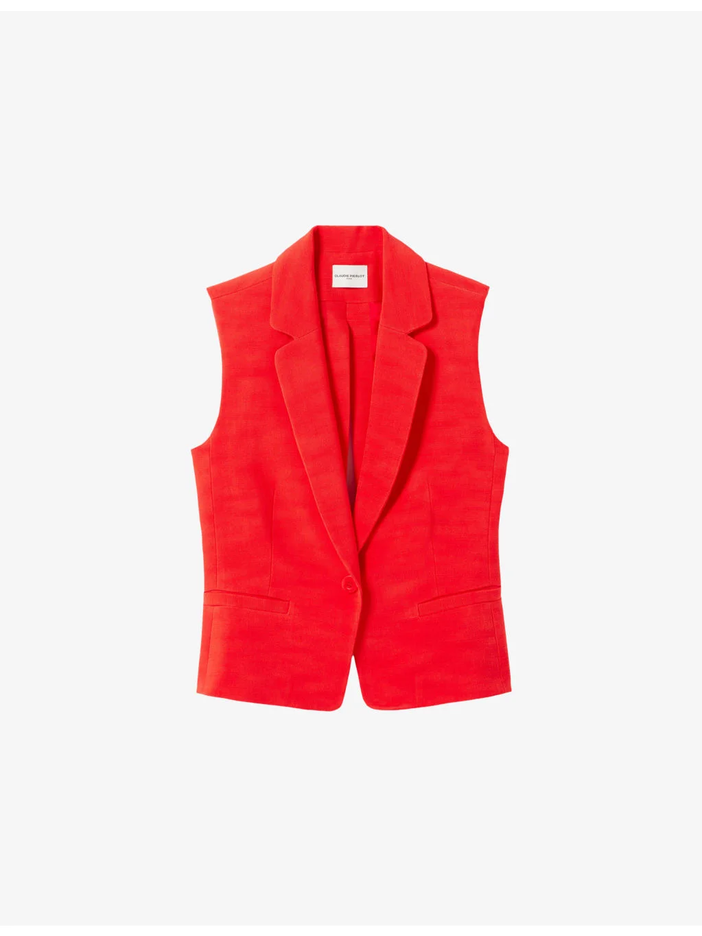 Sleeveless Lapel-Collar Woven Blazer - 1