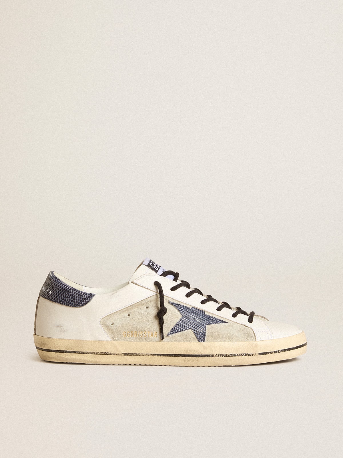 Super-Star in leather and suede with blue lizard-print leather star - 1