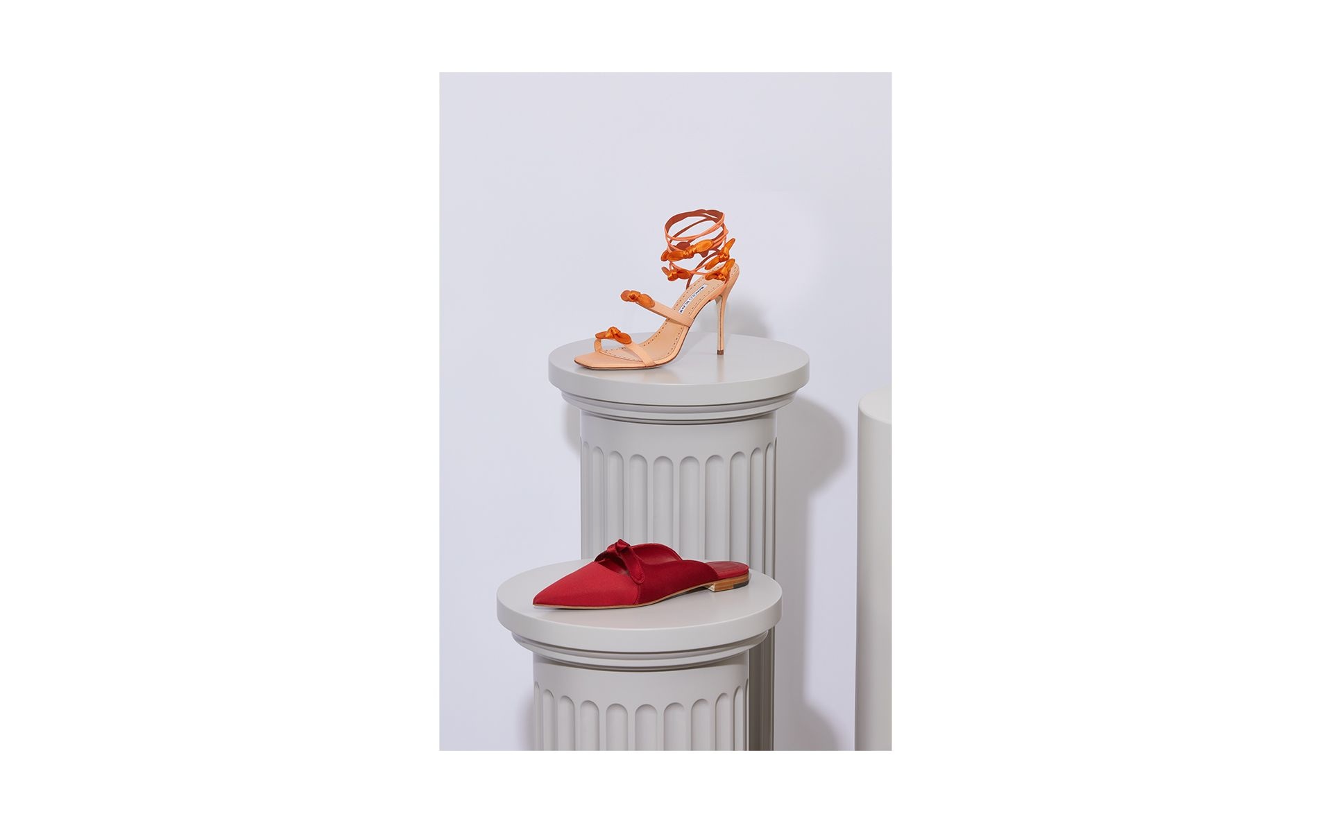 Red Crepe De Chine Bow Flat Mules - 5