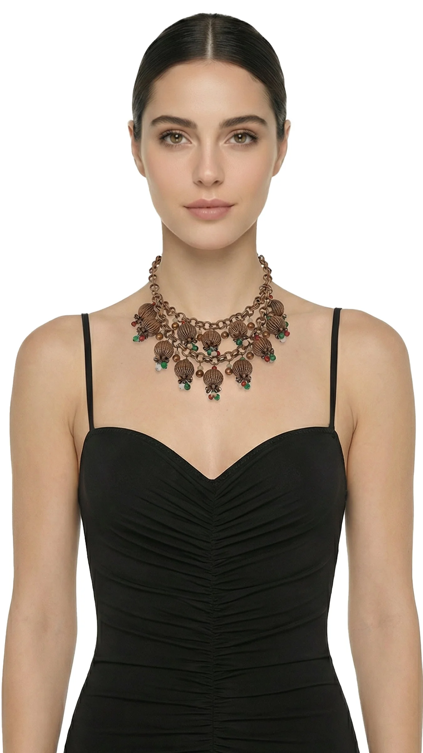BRASS & COLOR BEADED TIERED NECKLACE - 1