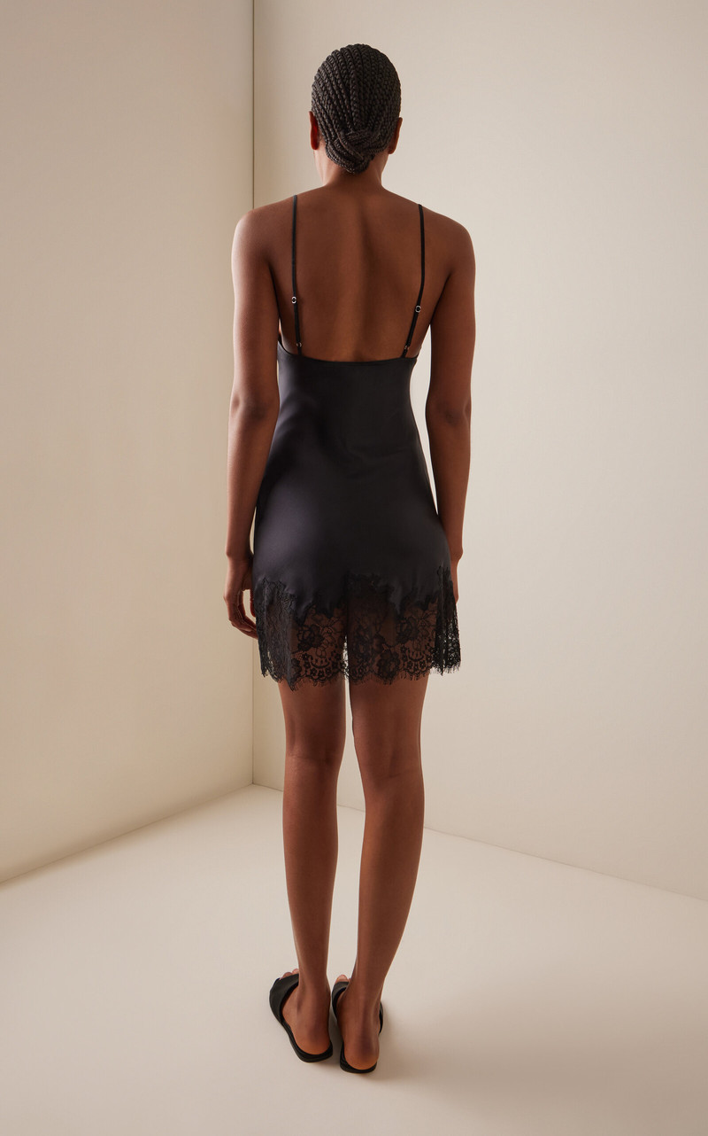 Juliet Lace-Trimmed Silk Charmeuse Mini Dress black 4