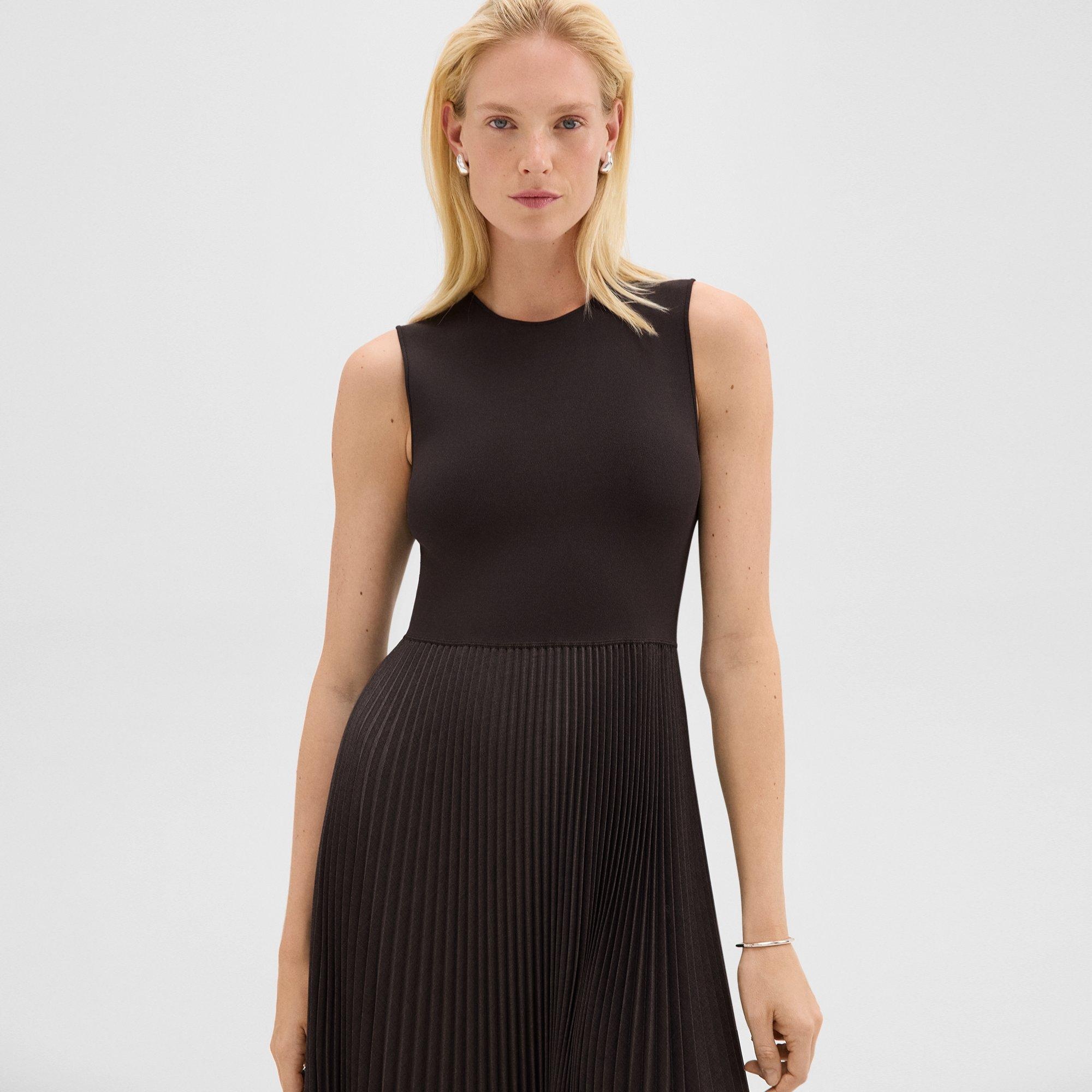Pleated Combo Dress in Stretch Wool-Blend - 5