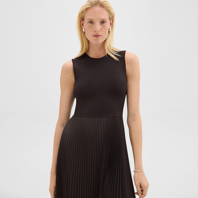 Pleated Combo Dress in Stretch Wool-Blend 5