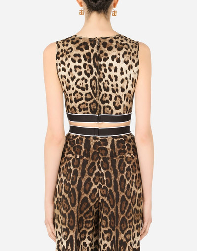 Dolce & Gabbana Leopard-print charmeuse top with branded elastic outlook