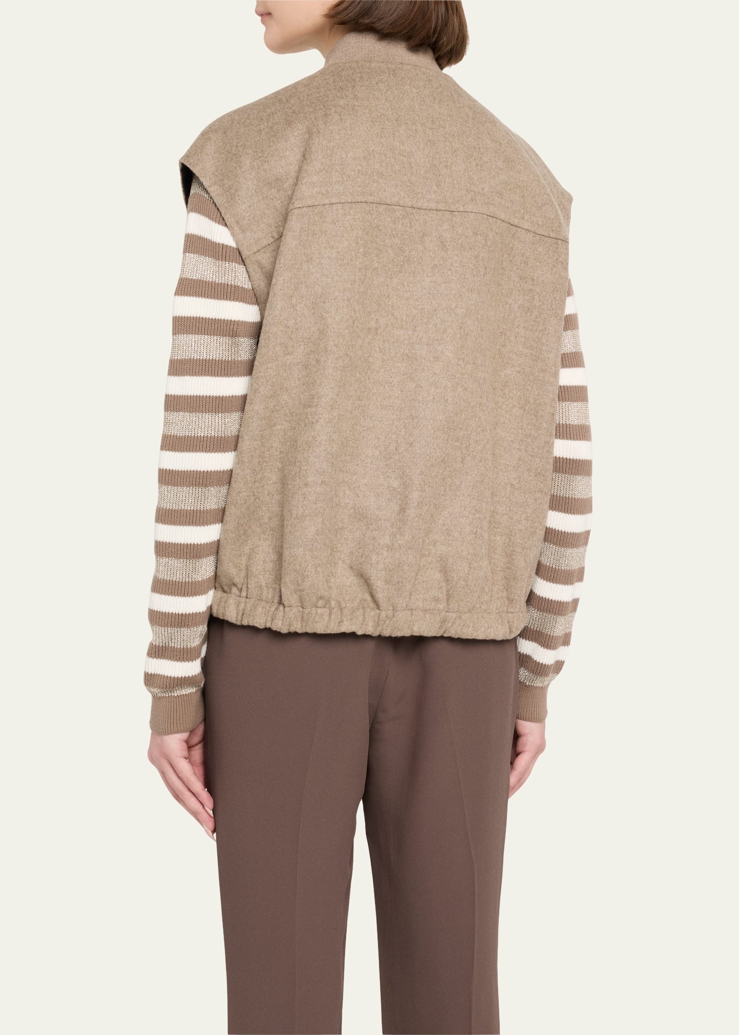 Zip-Up Fluid Double Face Wool Vest - 2