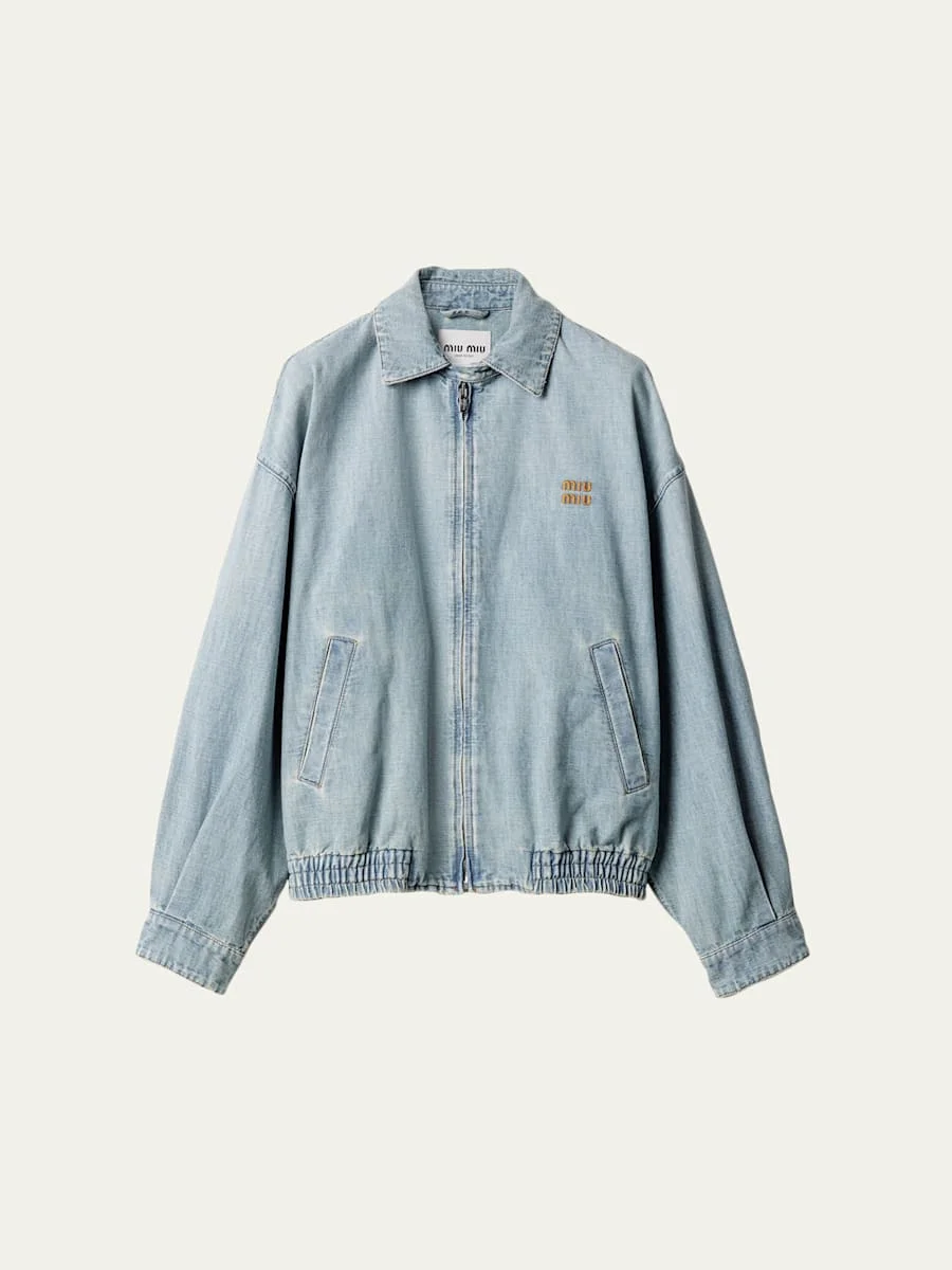 Denim Zip Bomber Jacket - 1