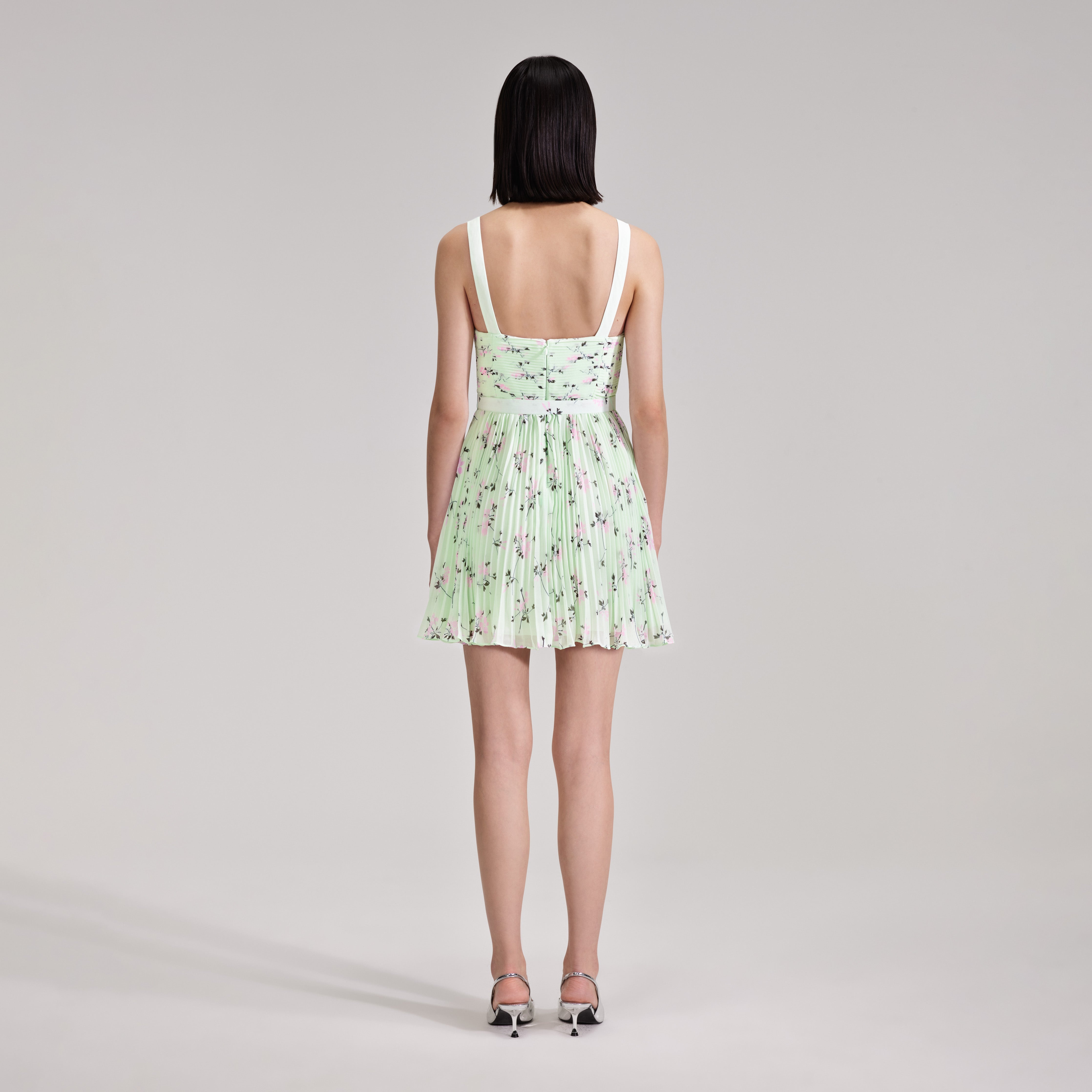 Green Floral Print Mini Dress - 3