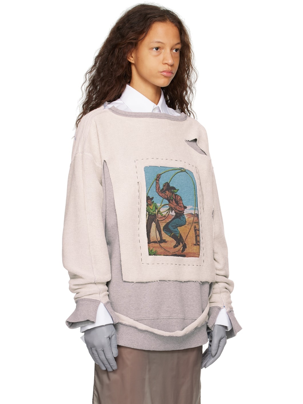Gray & Off-White Layered Sweatshirt - 2