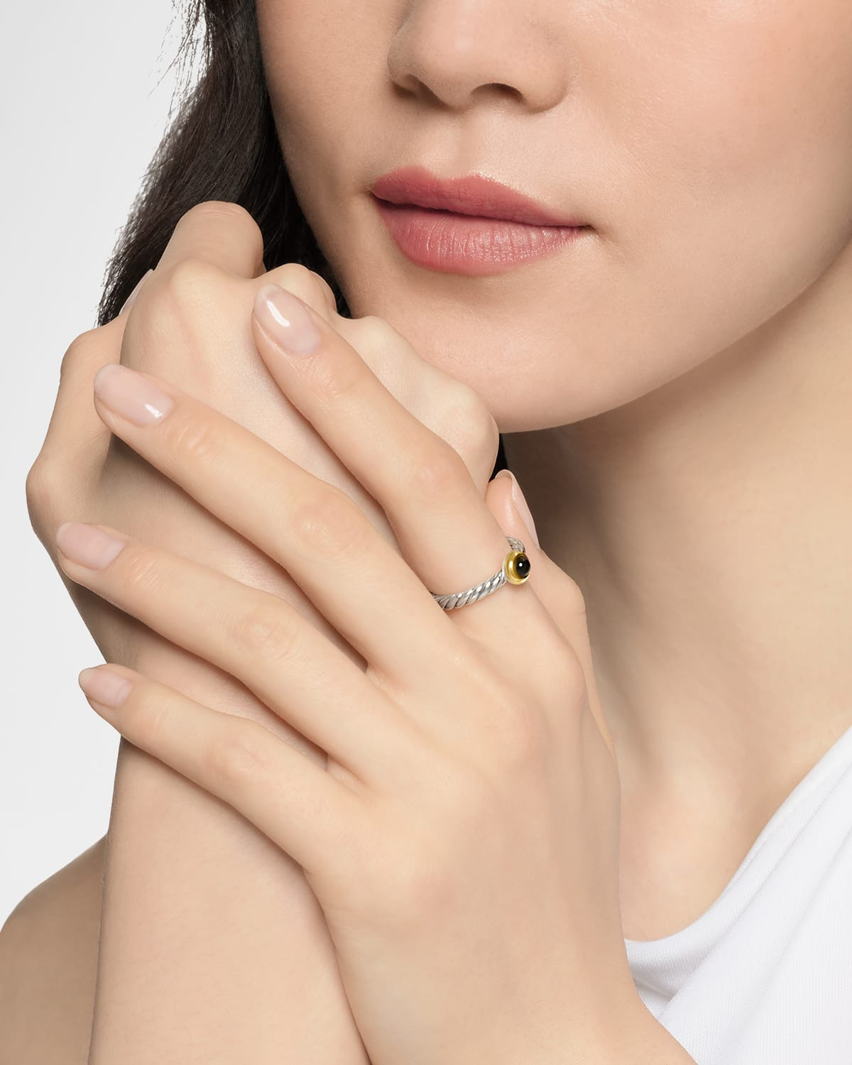 Cable Flex Ring with Gemstone in Silver and 14K Gold, 2.8mm - 2