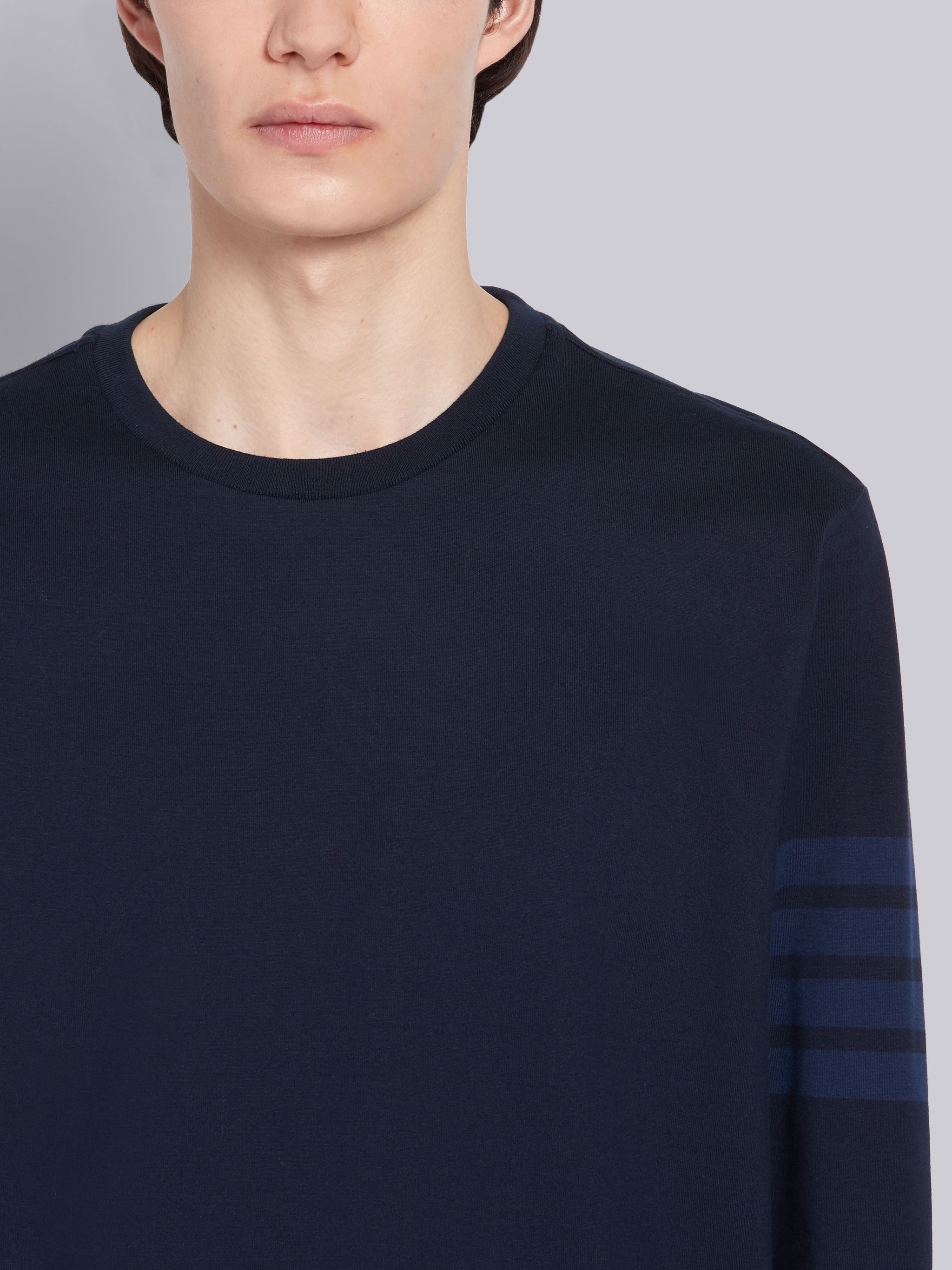 Navy Cotton Jersey Long Sleeve Tonal 4-Bar Rugby T-shirt - 5