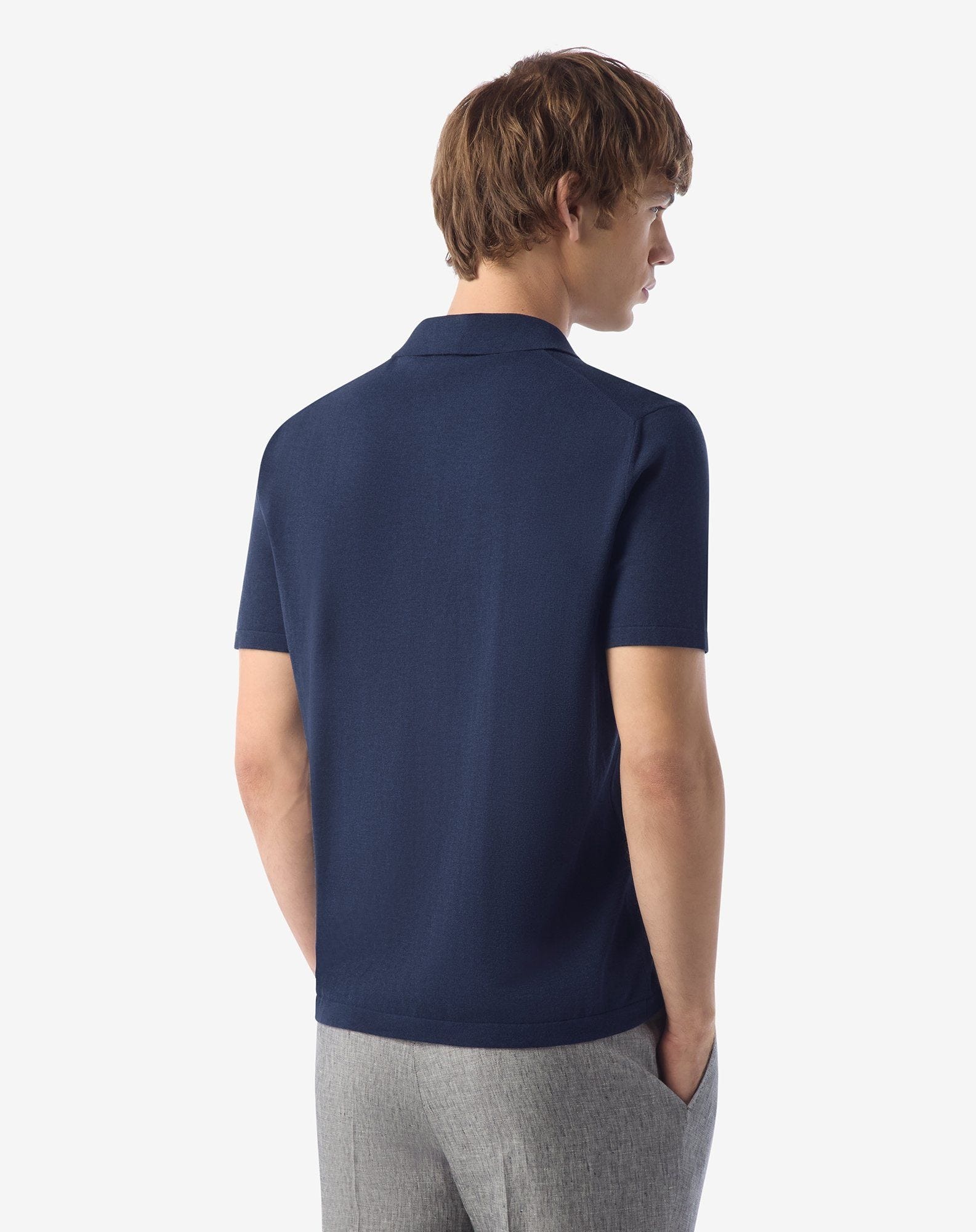 Blue button-up Pima ice cotton polo shirt - 3