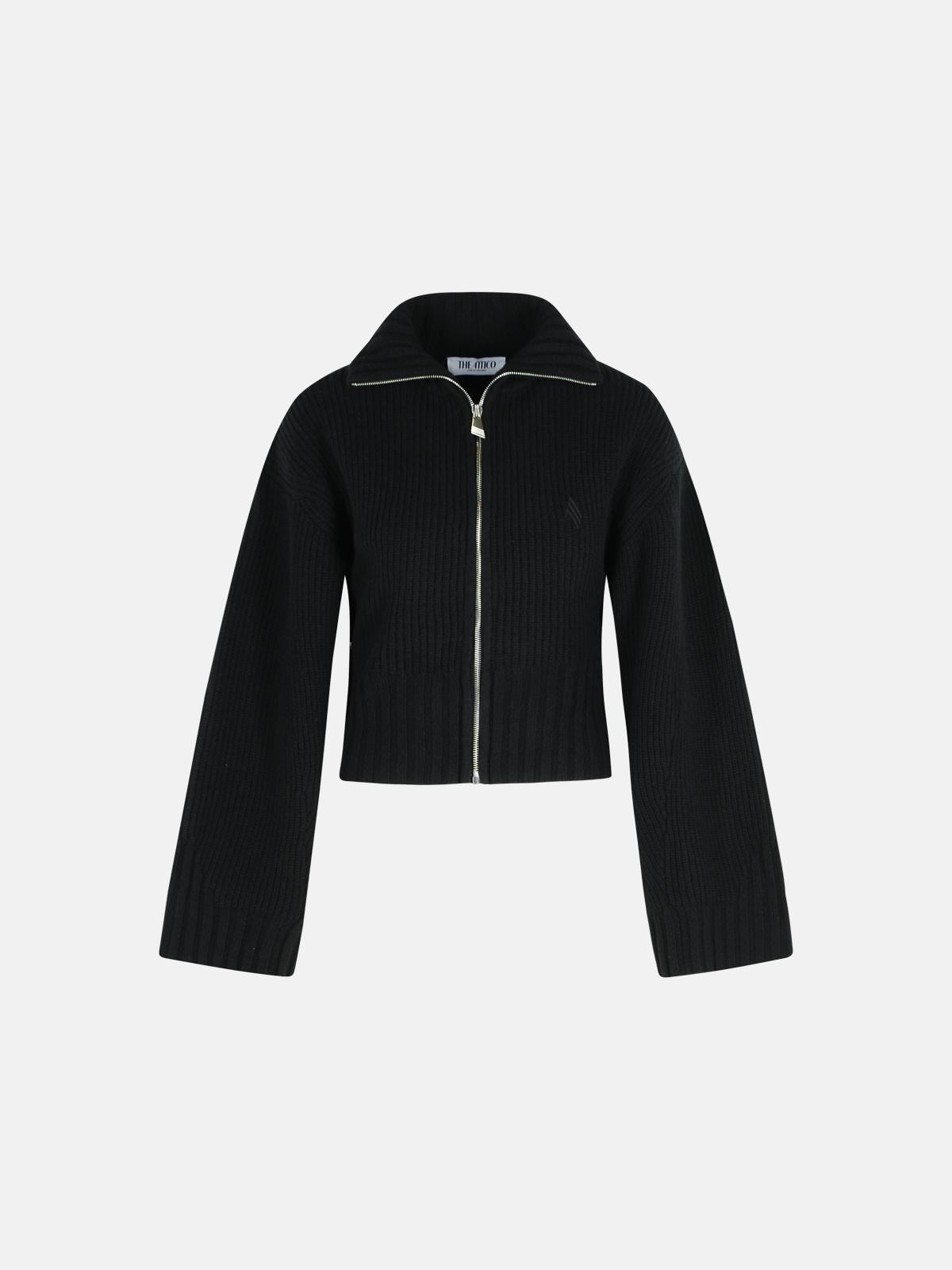 BLACK WOOL AND CASHMERE SWEATER - 1