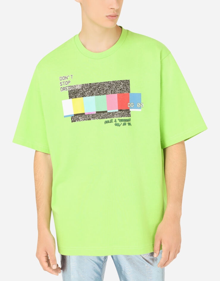 Cotton T-shirt with multi-colored glitch print - 4