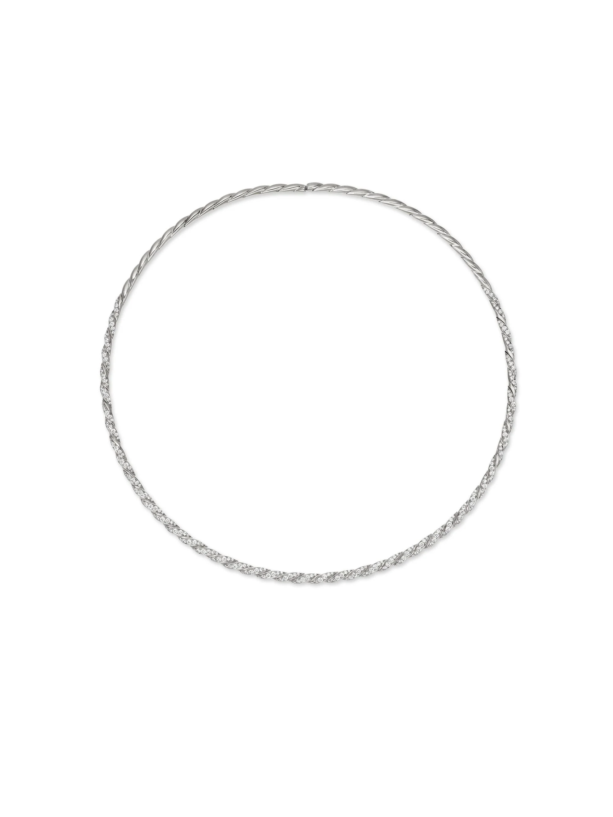 Women's Sculpted Cable Flex Necklace in 18K White Gold with Diamonds, 3.7MM - Diamond - 1